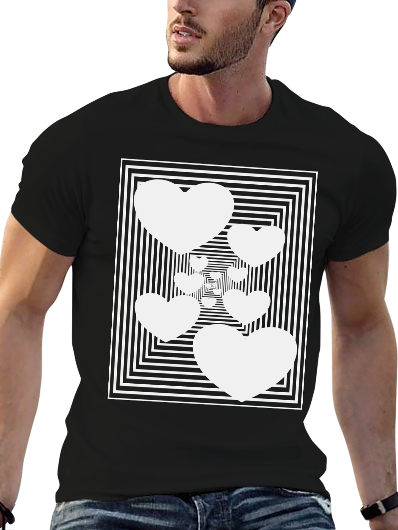 Optical Heart Illusion Black T-Shirt