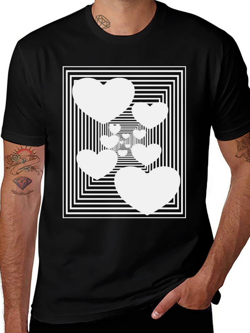 Optical Heart Illusion Black T-Shirt