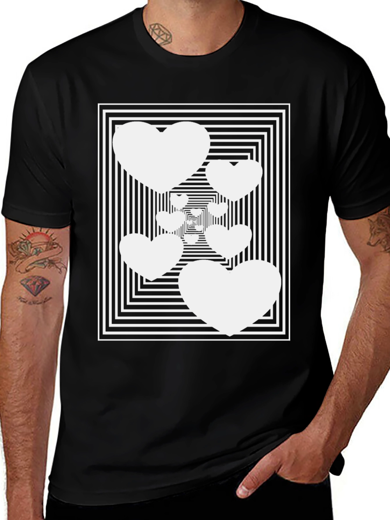 Optical Heart Illusion Black T-Shirt