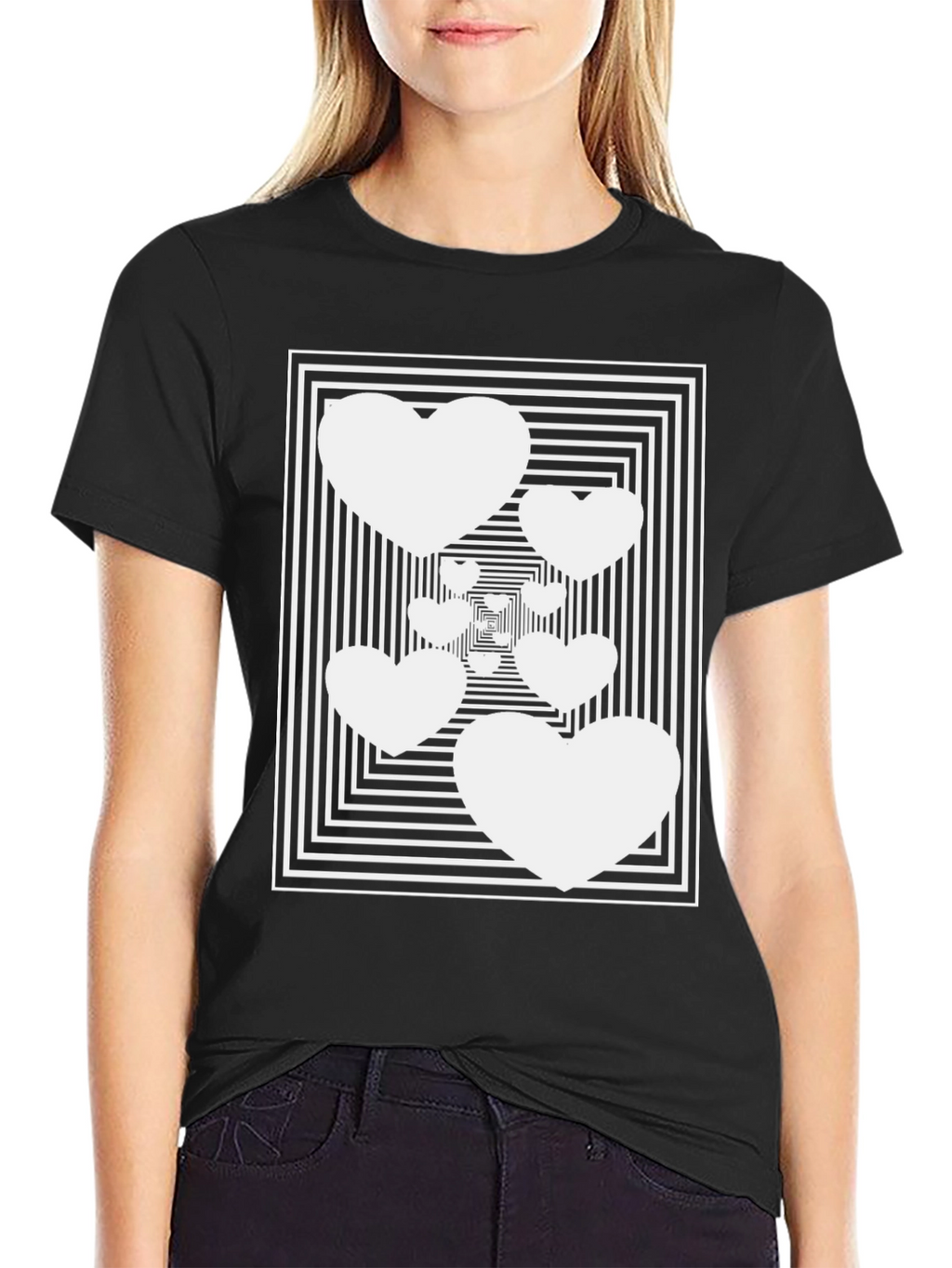 Optical Heart Illusion Black T-Shirt