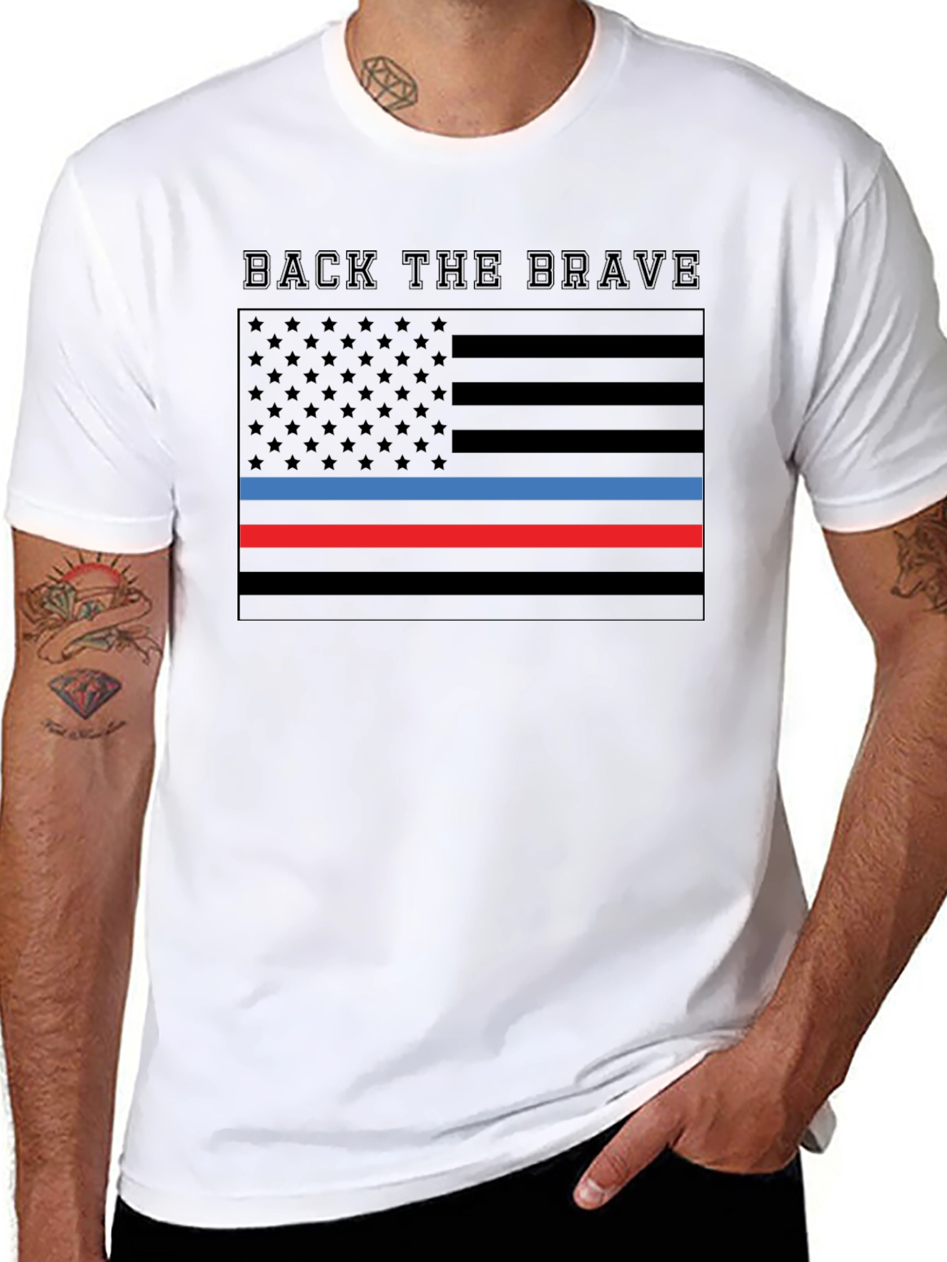 Back the Brave American Flag Thin Line T-Shirt