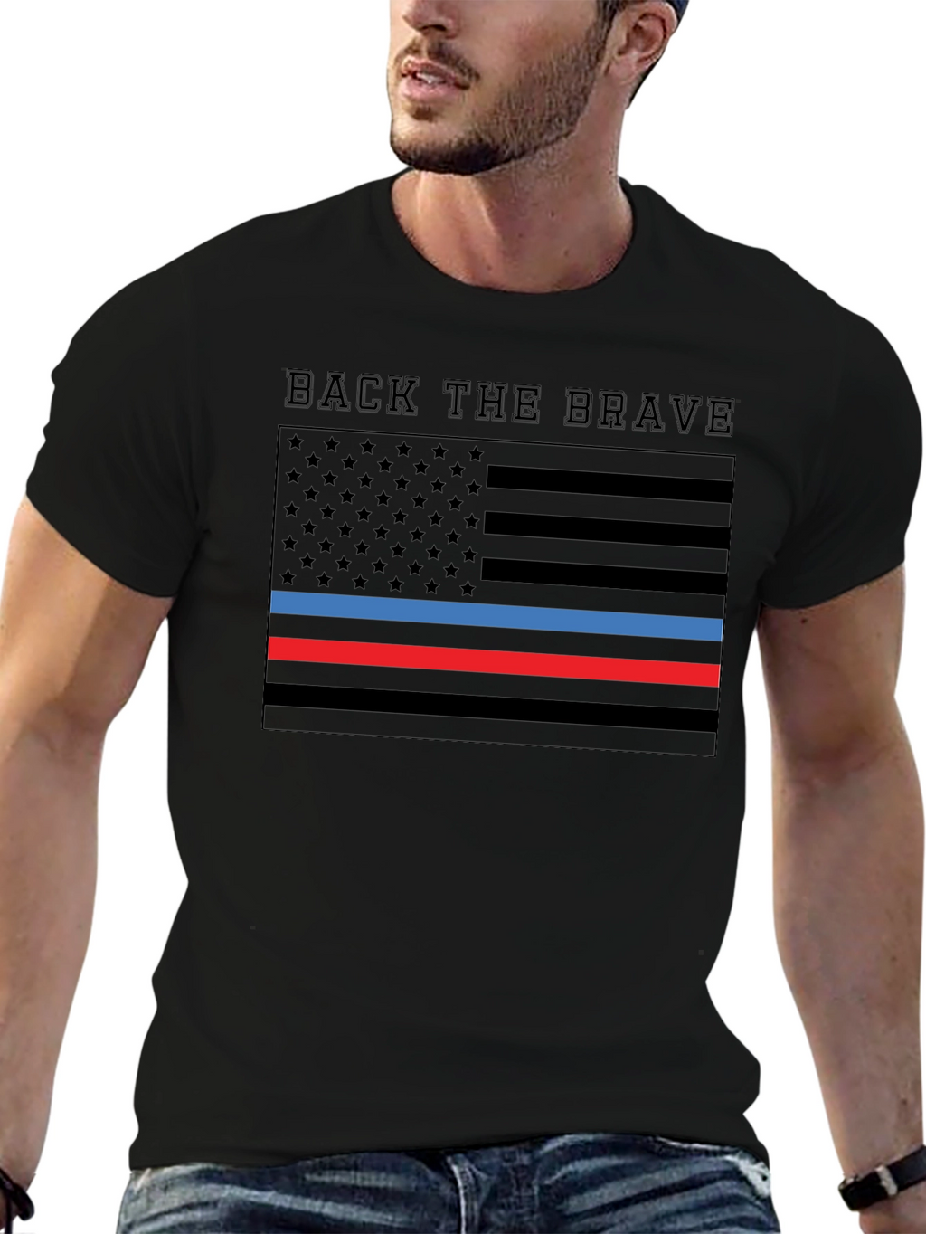 Back the Brave American Flag Thin Line T-Shirt