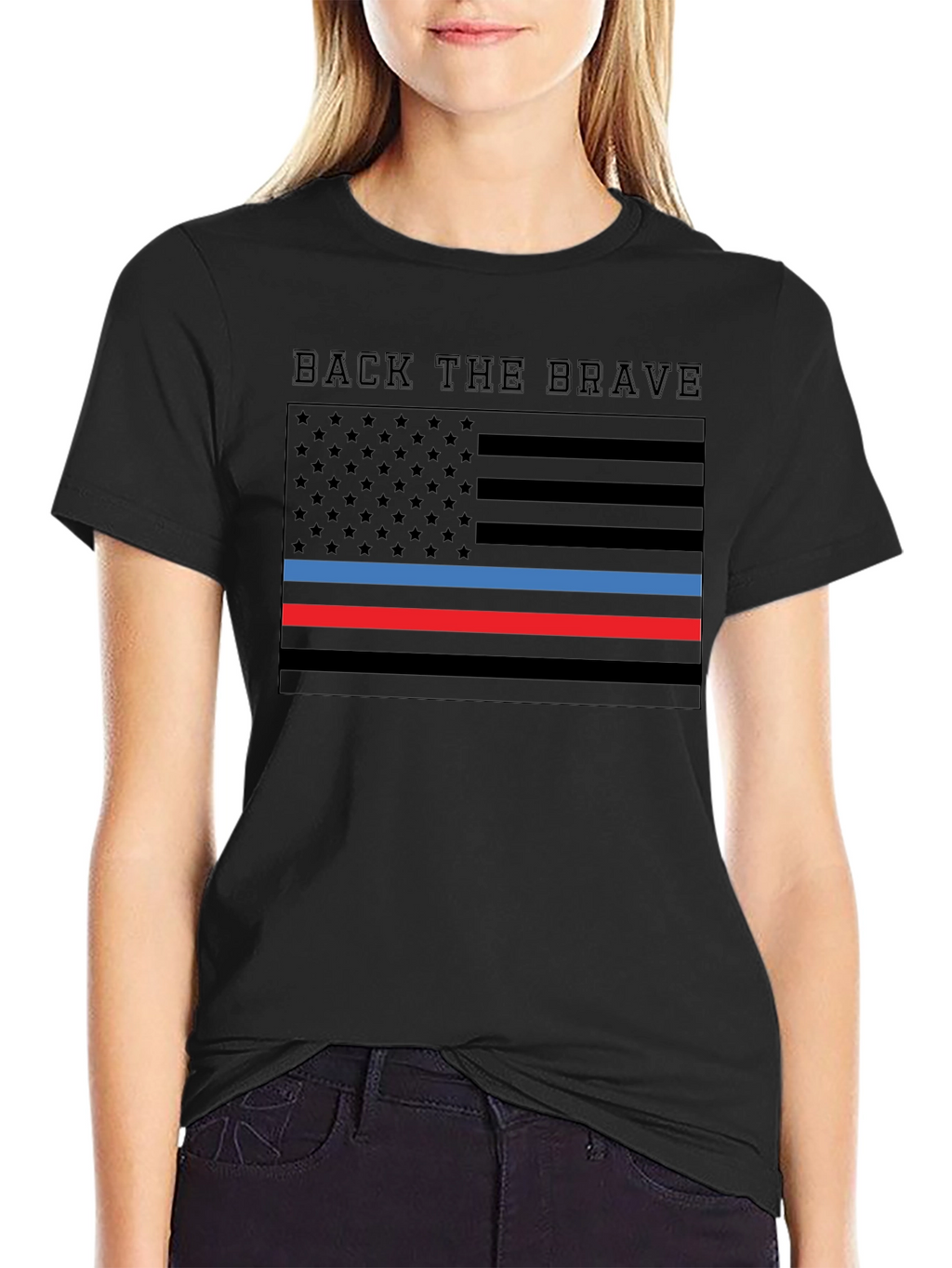 Back the Brave American Flag Thin Line T-Shirt