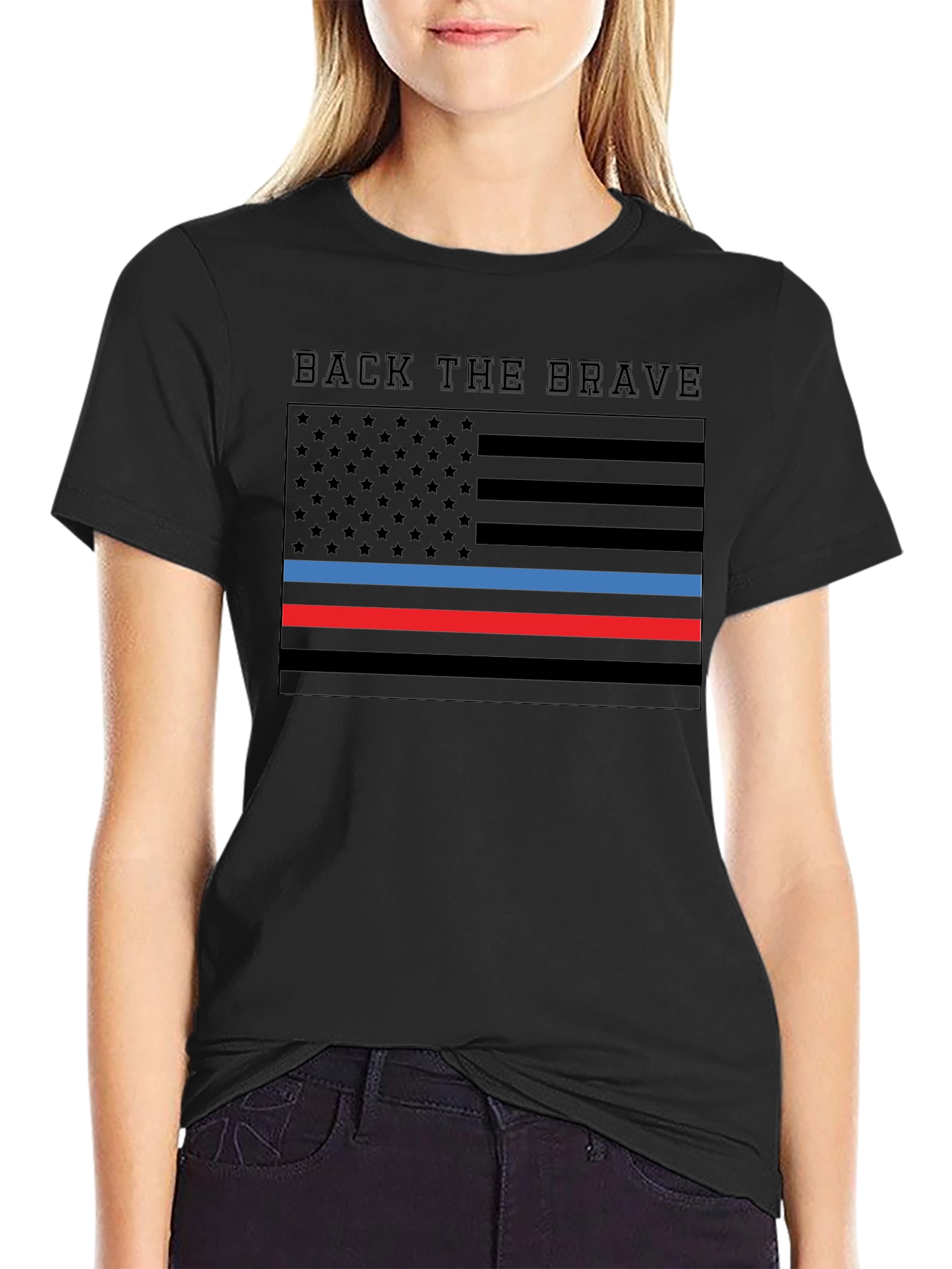 Back the Brave American Flag Thin Line T-Shirt