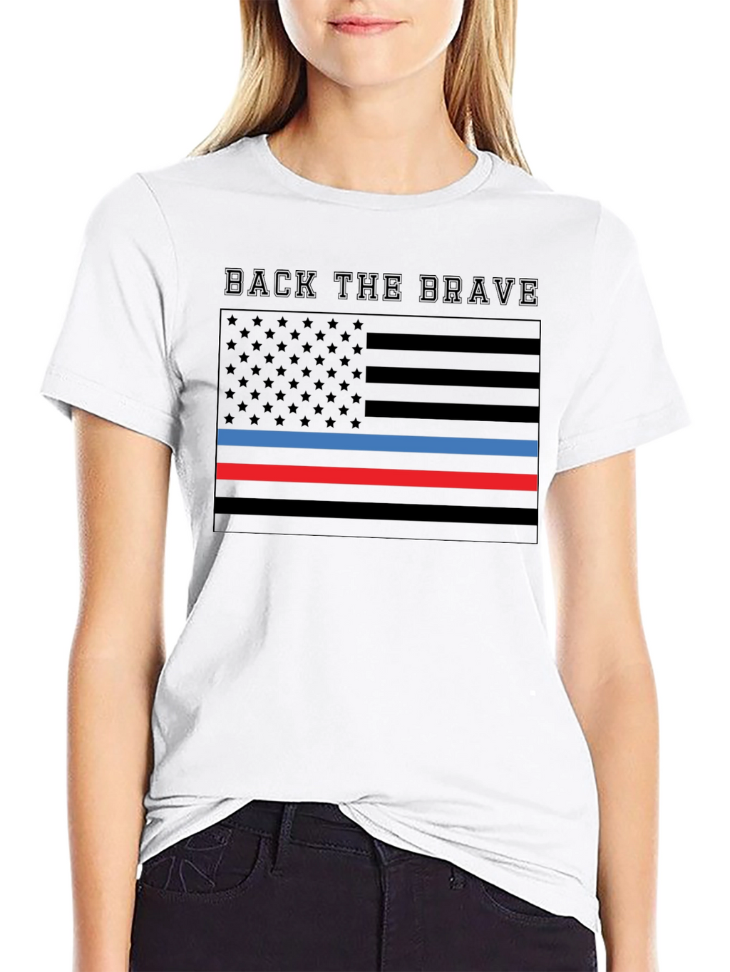 Back the Brave American Flag Thin Line T-Shirt