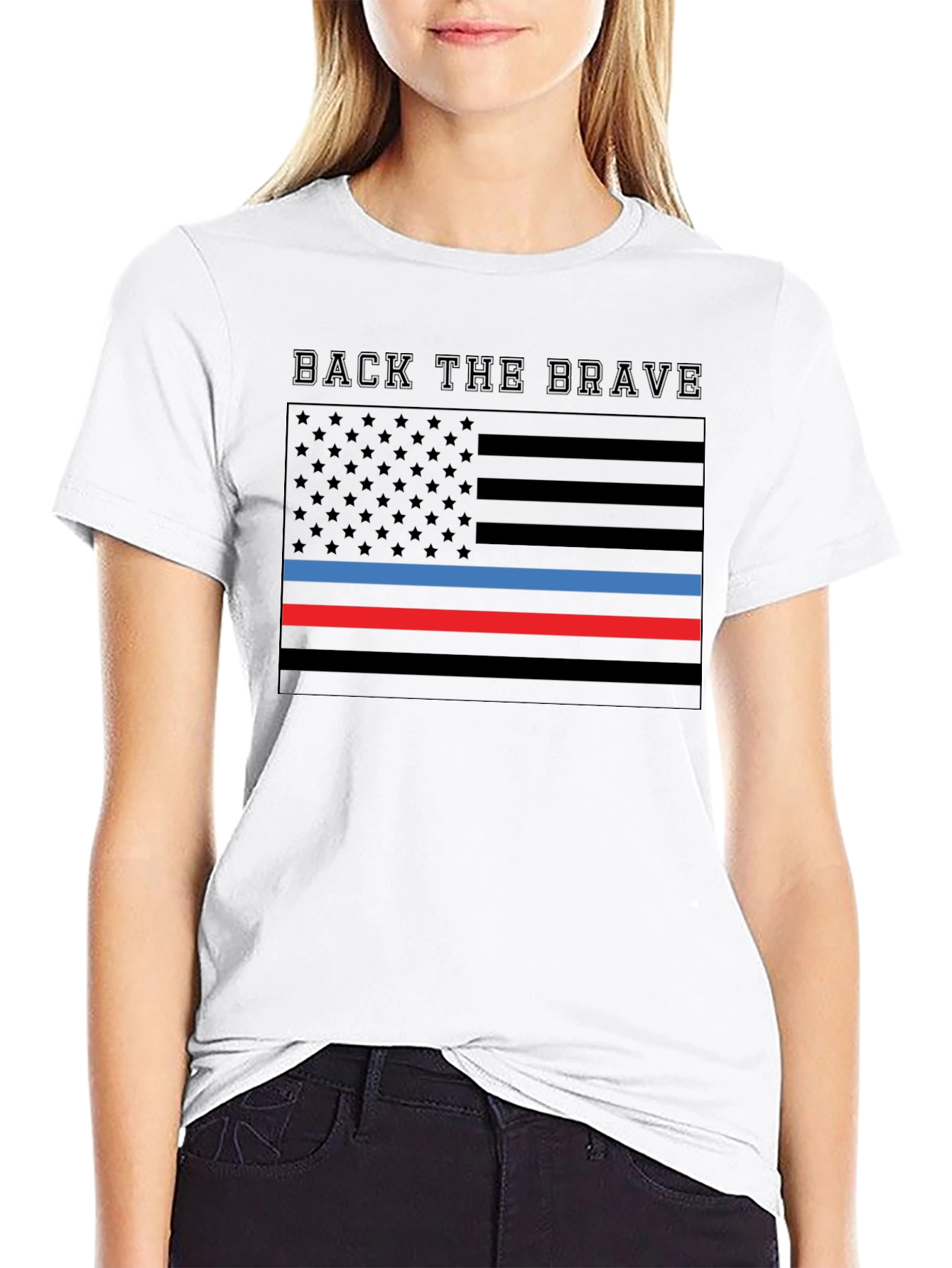 Back the Brave American Flag Thin Line T-Shirt