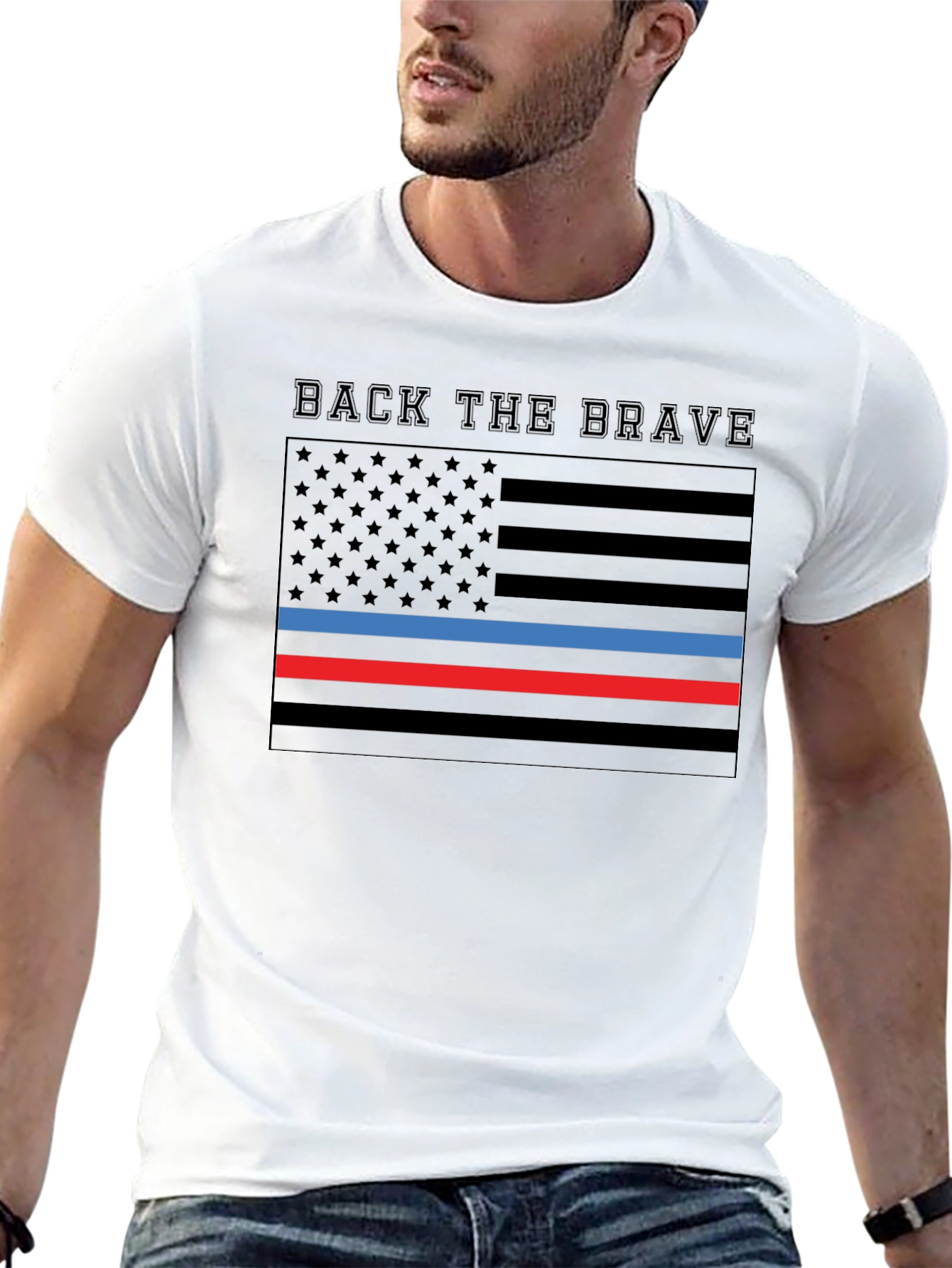 Back the Brave American Flag Thin Line T-Shirt