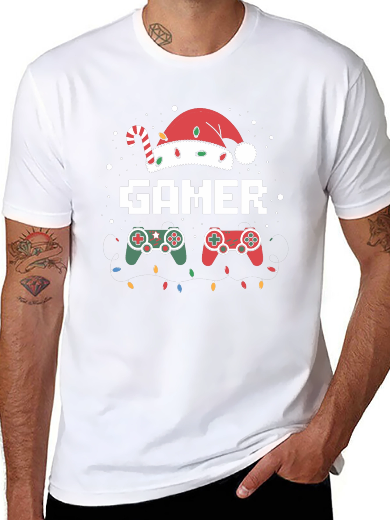 Gamer Christmas T-Shirt with Santa Hat