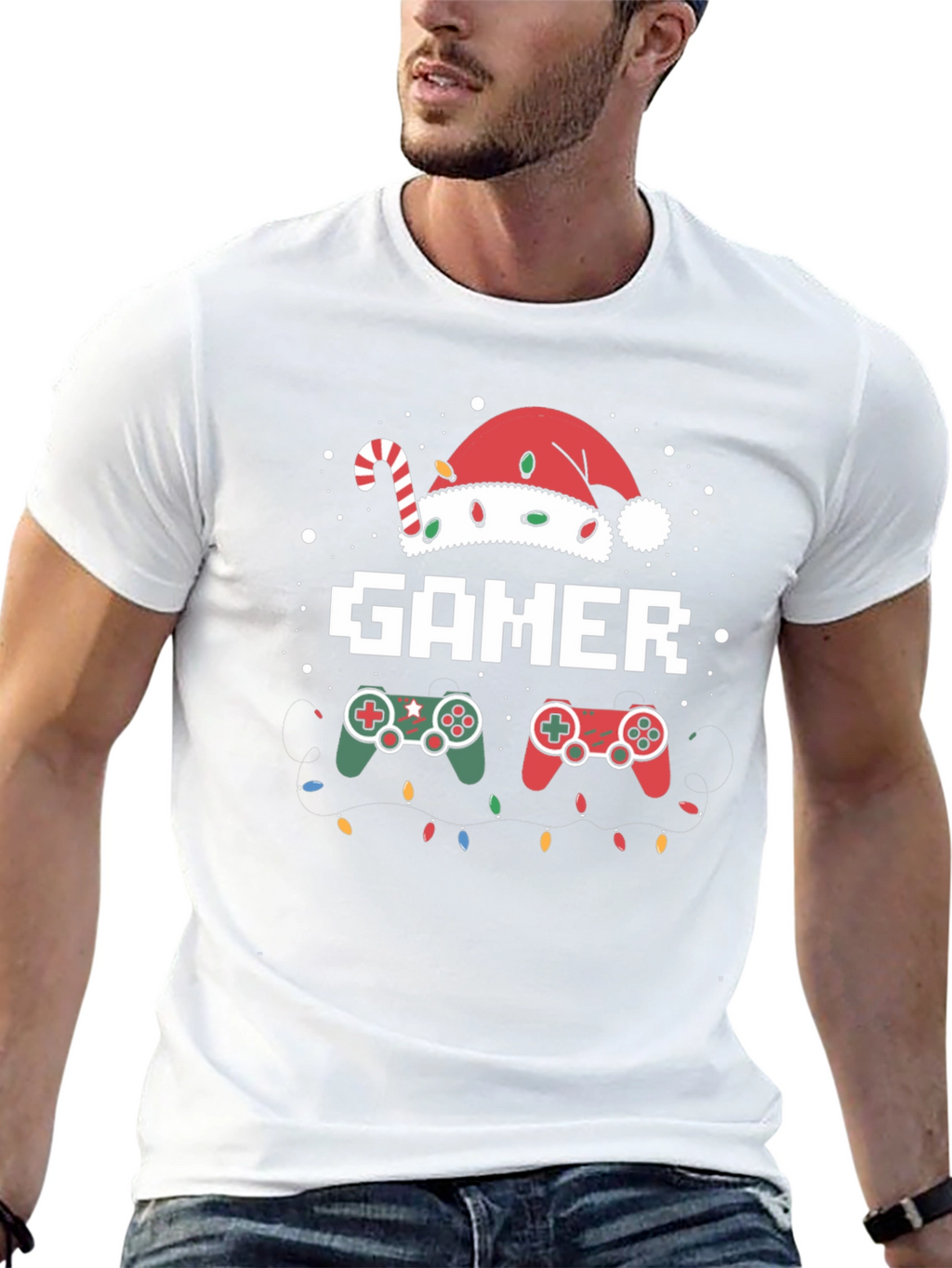 Gamer Christmas T-Shirt with Santa Hat