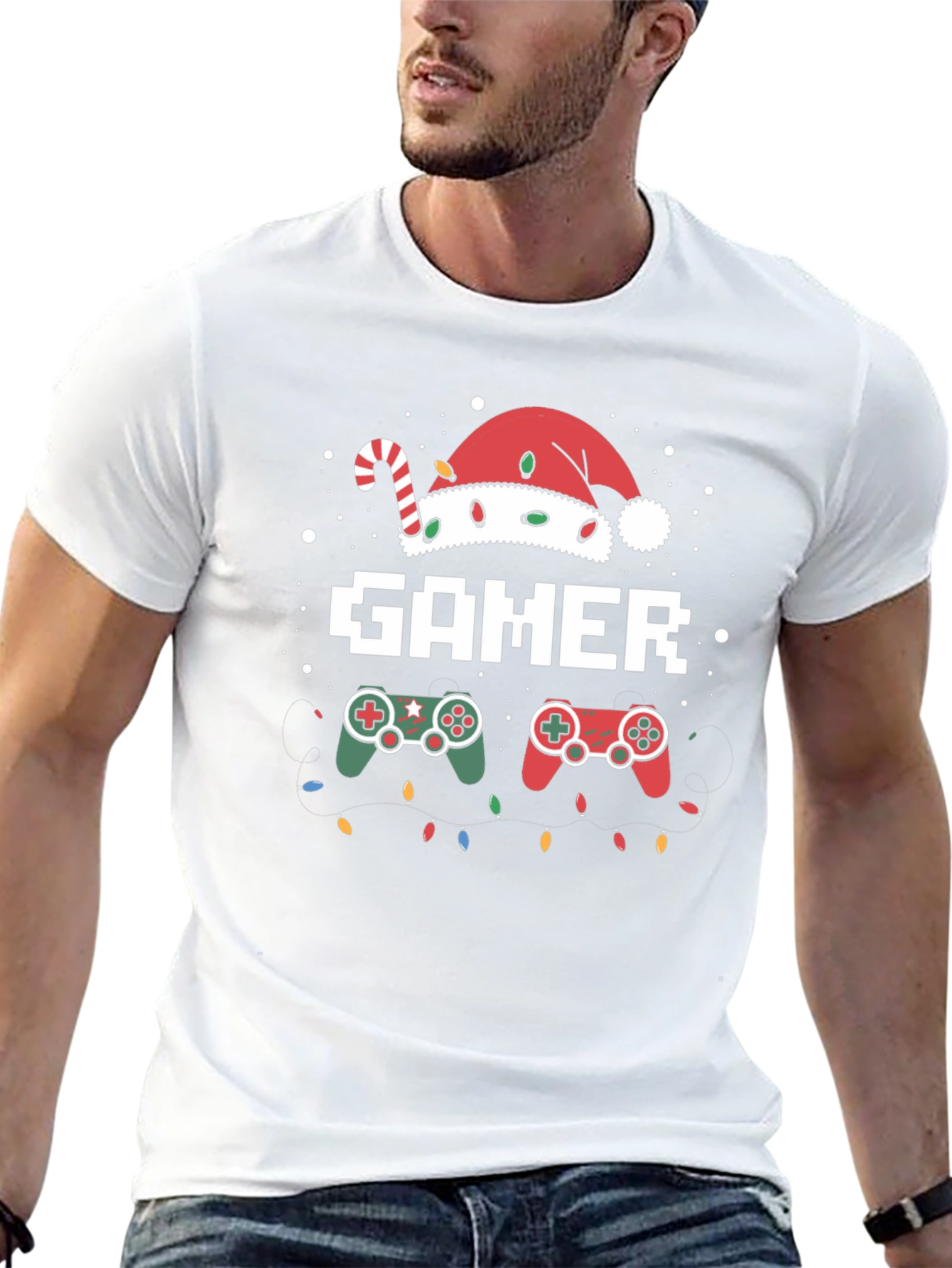 Gamer Christmas T-Shirt with Santa Hat