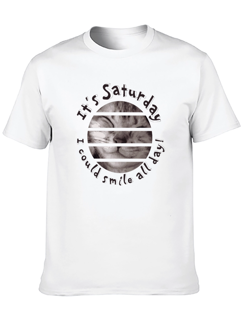 Saturday Cat Smile T-Shirt - Black