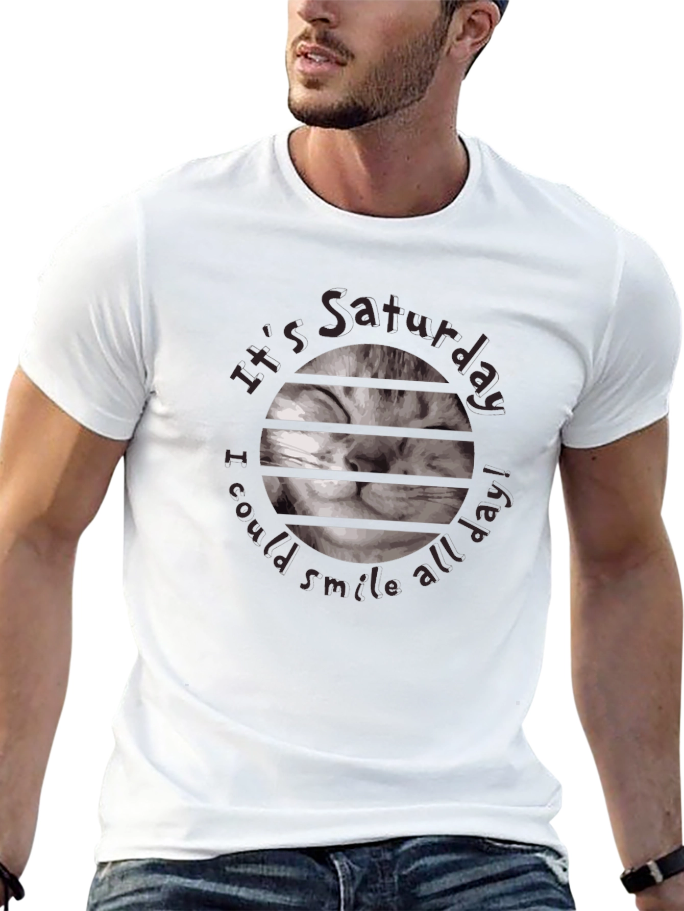 Saturday Cat Smile T-Shirt - Black