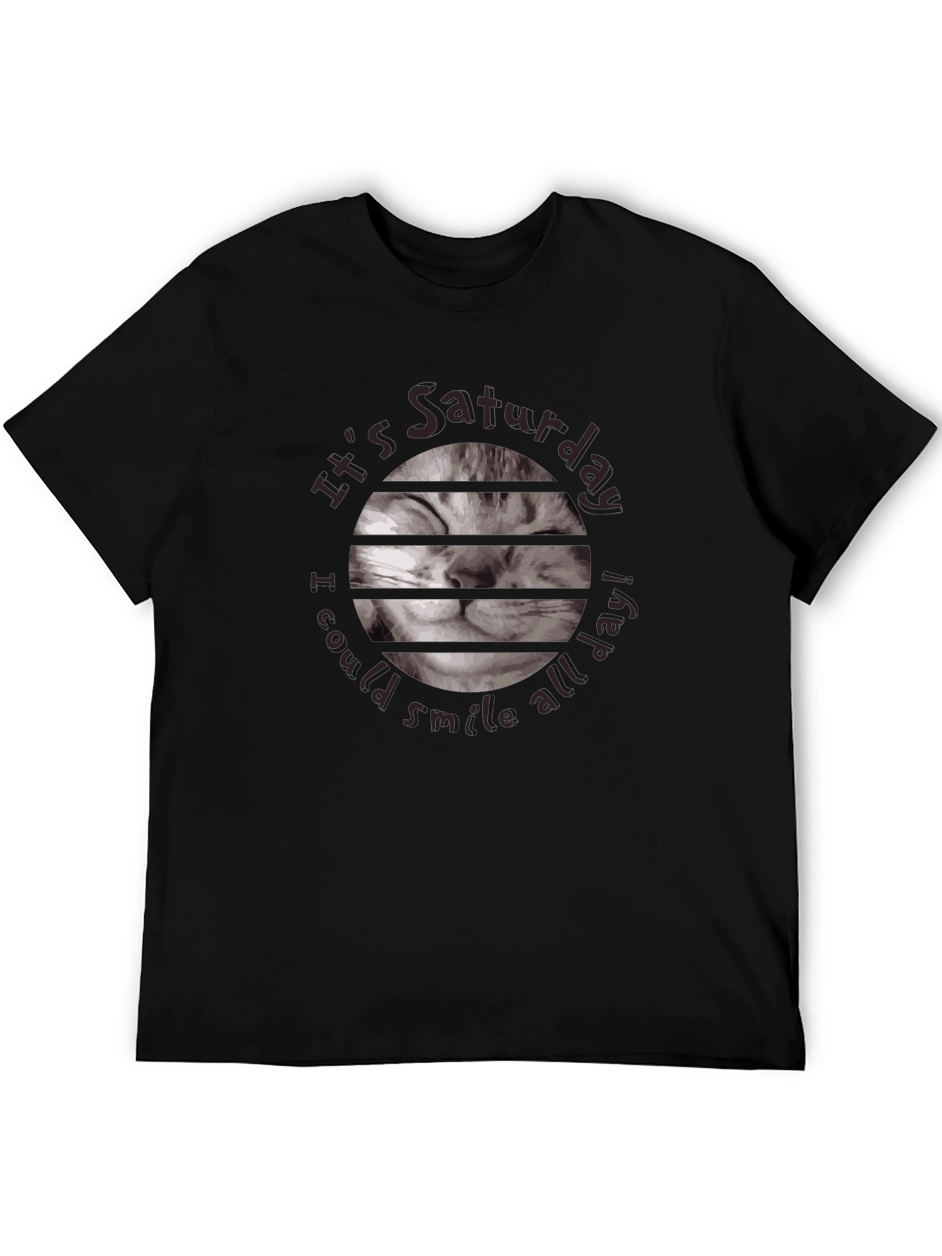 Saturday Cat Smile T-Shirt - Black