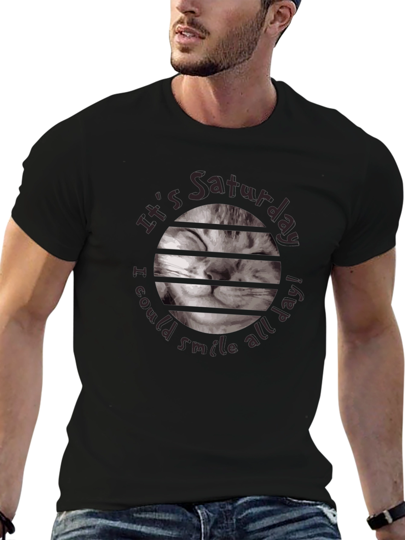 Saturday Cat Smile T-Shirt - Black