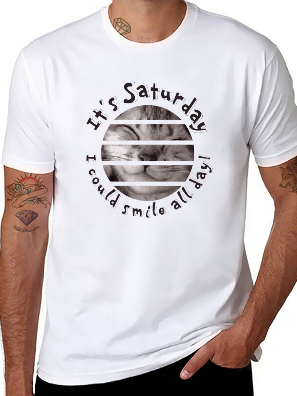 Saturday Cat Smile T-Shirt - Black