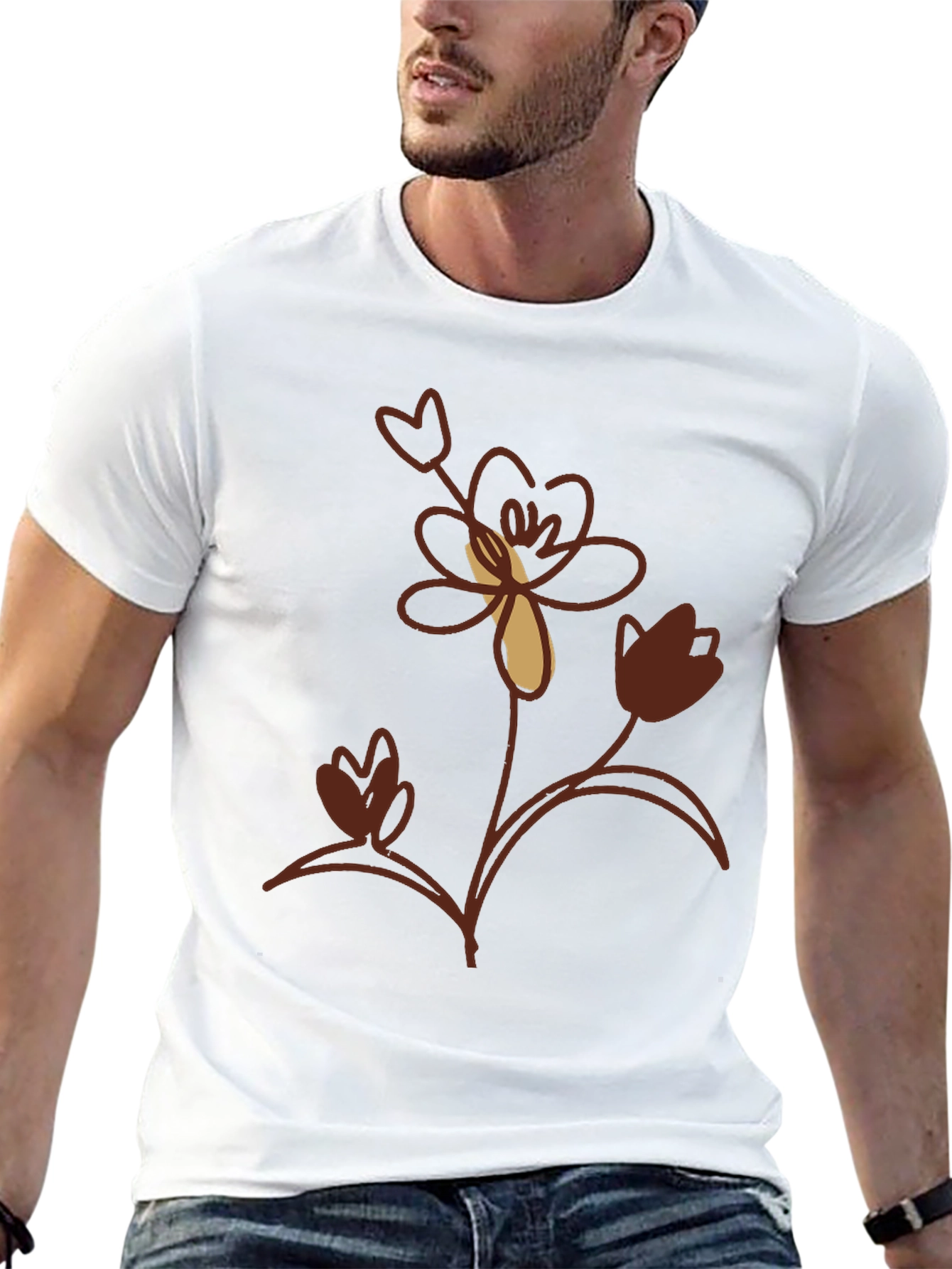 Floral Print Mens Black T-Shirt