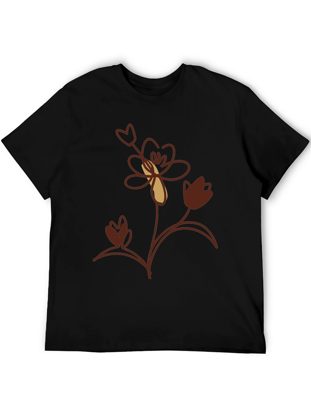 Floral Print Mens Black T-Shirt
