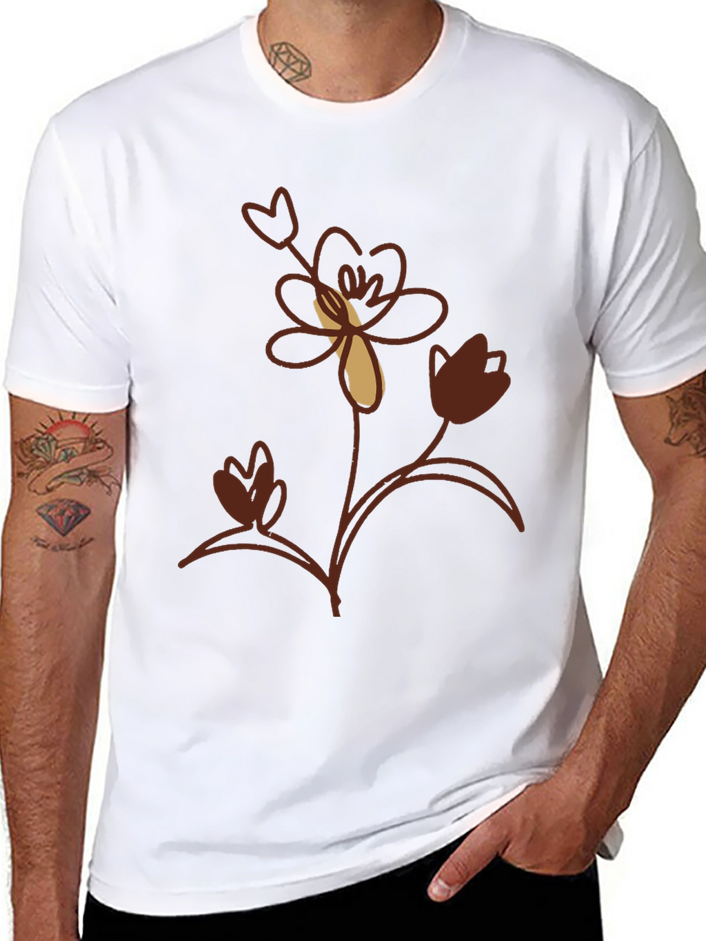 Floral Print Mens Black T-Shirt