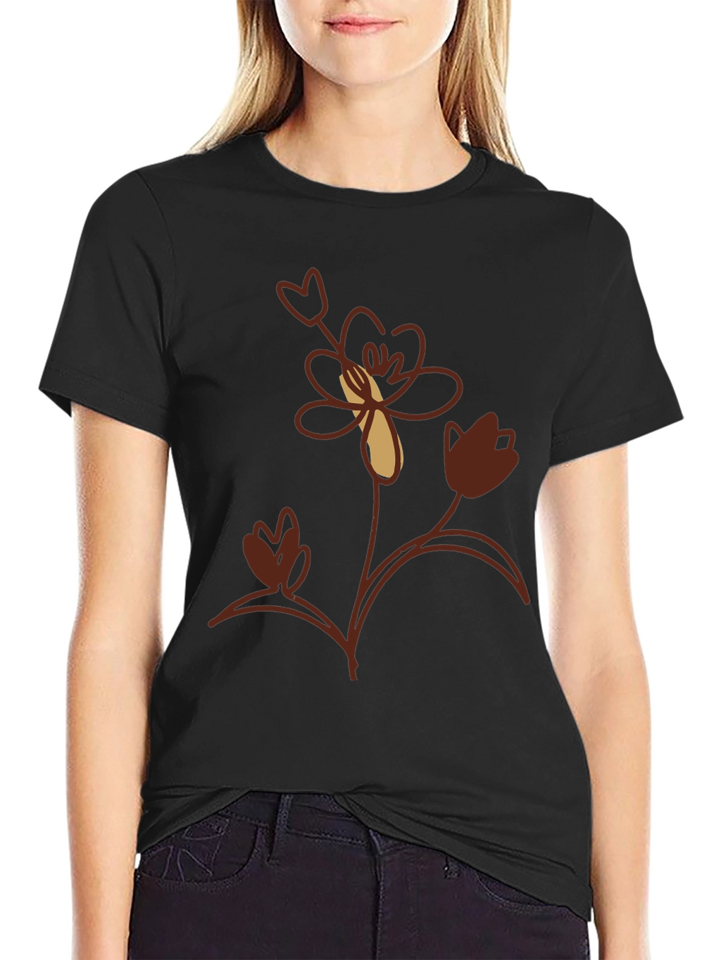 Floral Print Mens Black T-Shirt