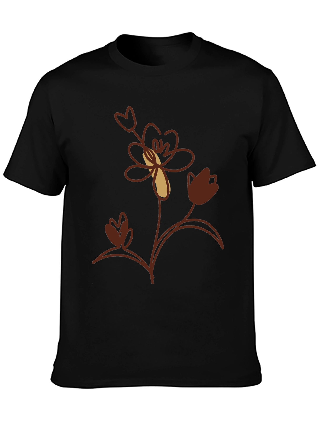 Floral Print Mens Black T-Shirt