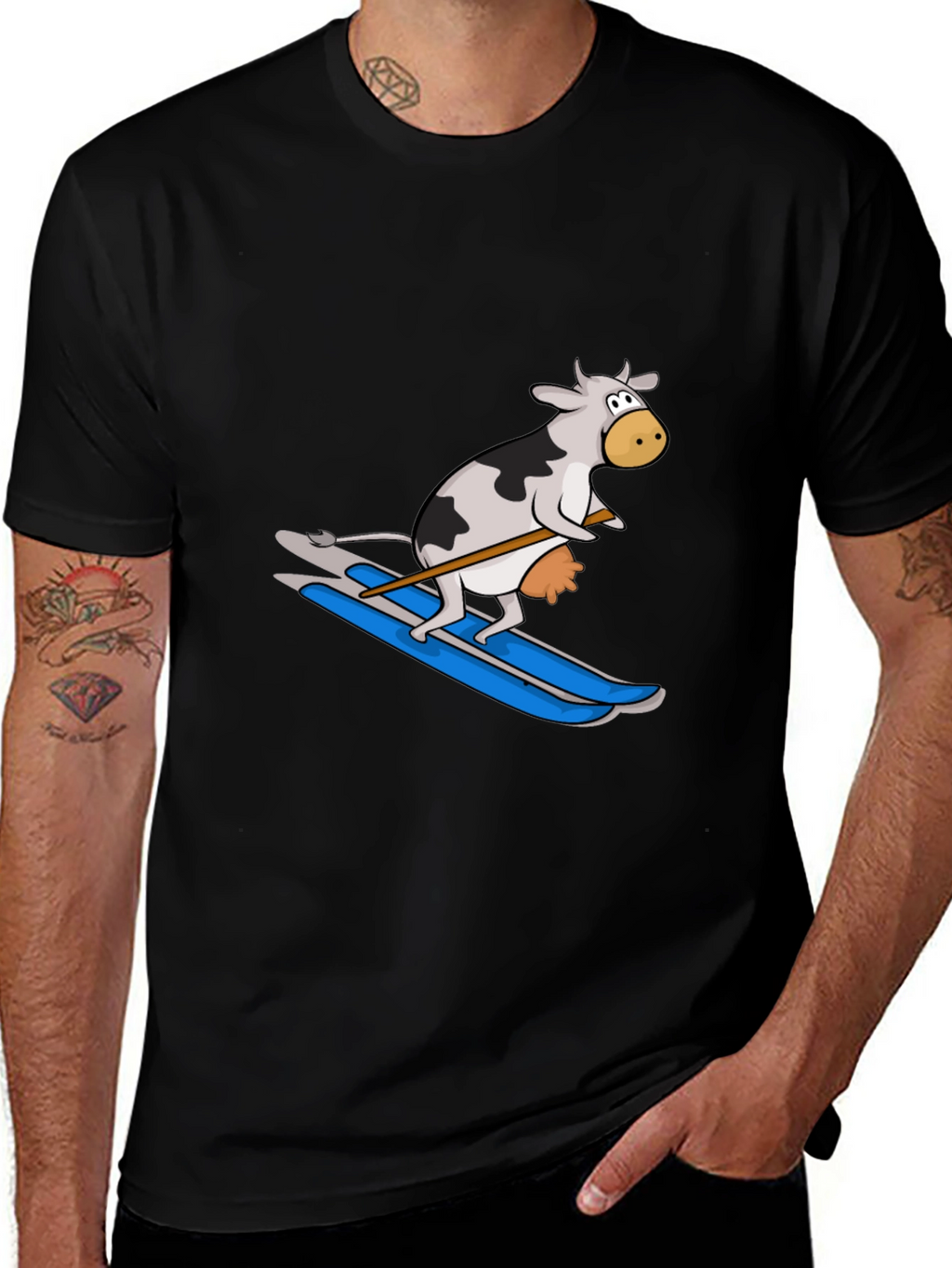 Skiing Cow Graphic Tee - Funny Animal T-Shirt
