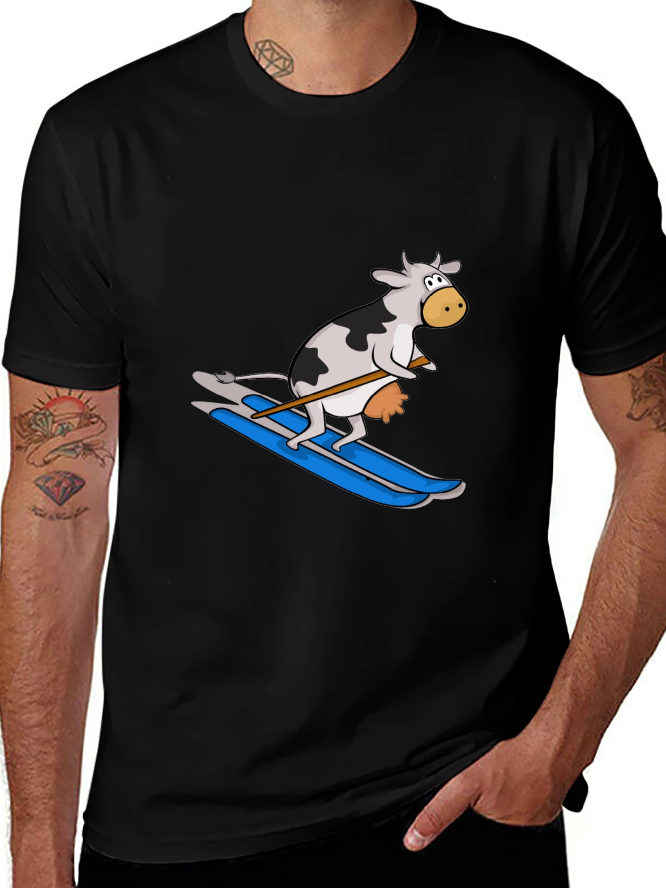 Skiing Cow Graphic Tee - Funny Animal T-Shirt