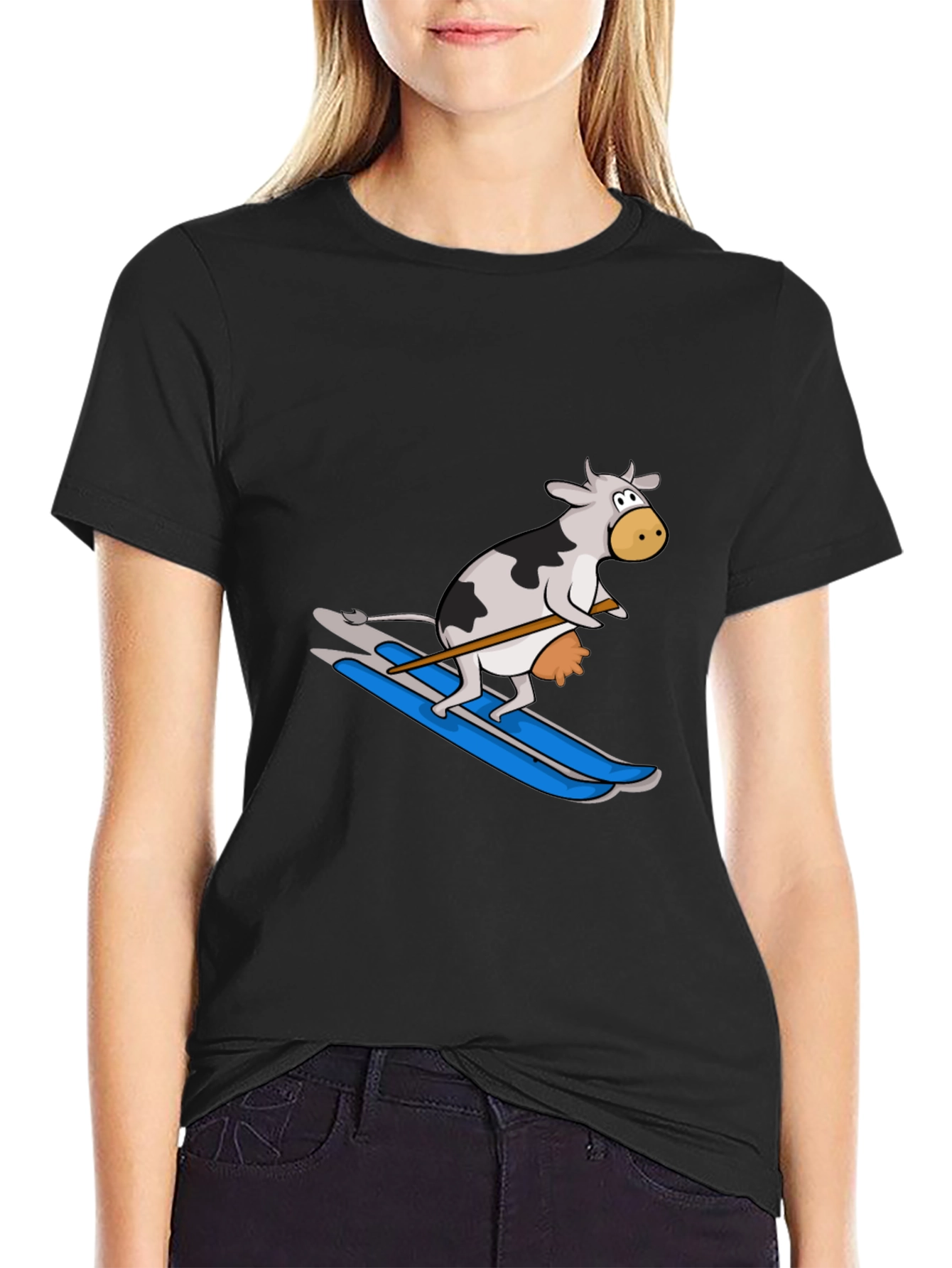 Skiing Cow Graphic Tee - Funny Animal T-Shirt