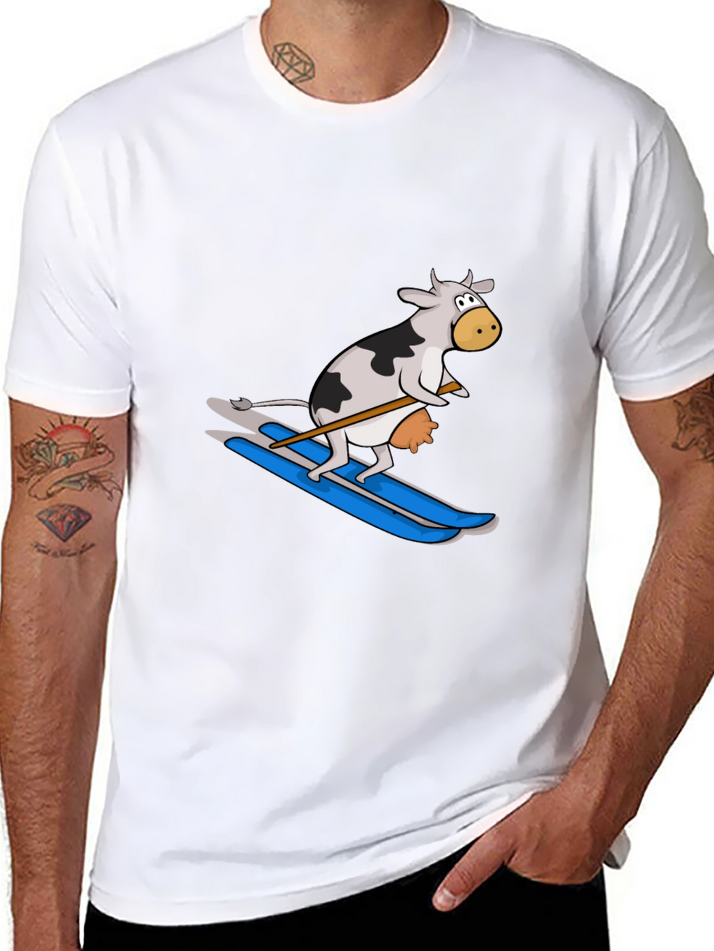 Skiing Cow Graphic Tee - Funny Animal T-Shirt
