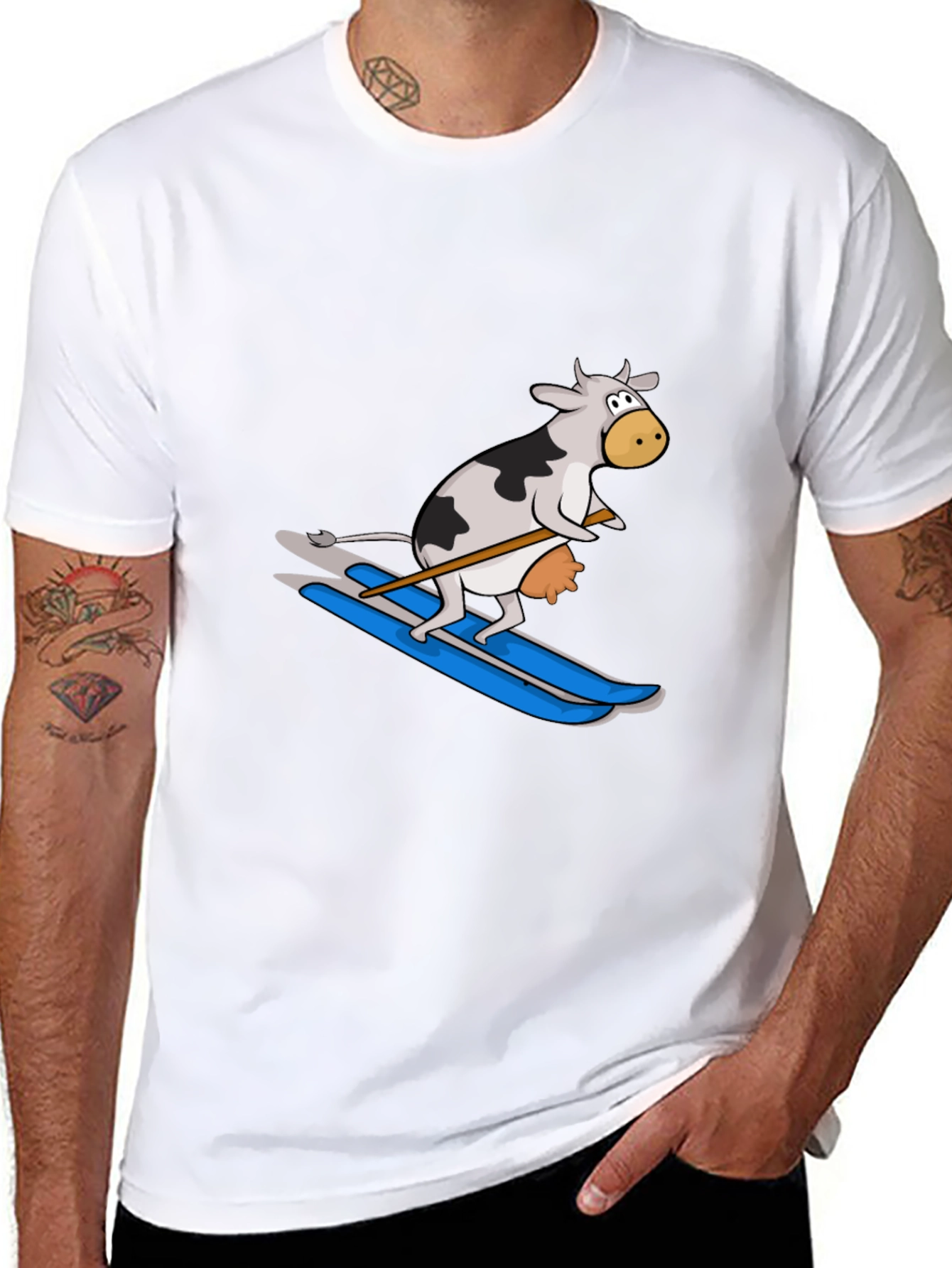 Skiing Cow Graphic Tee - Funny Animal T-Shirt