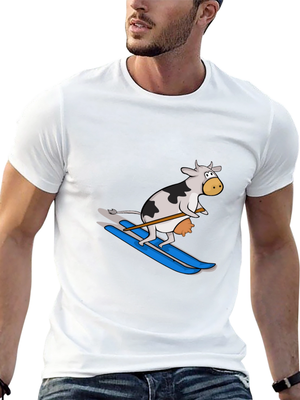 Skiing Cow Graphic Tee - Funny Animal T-Shirt