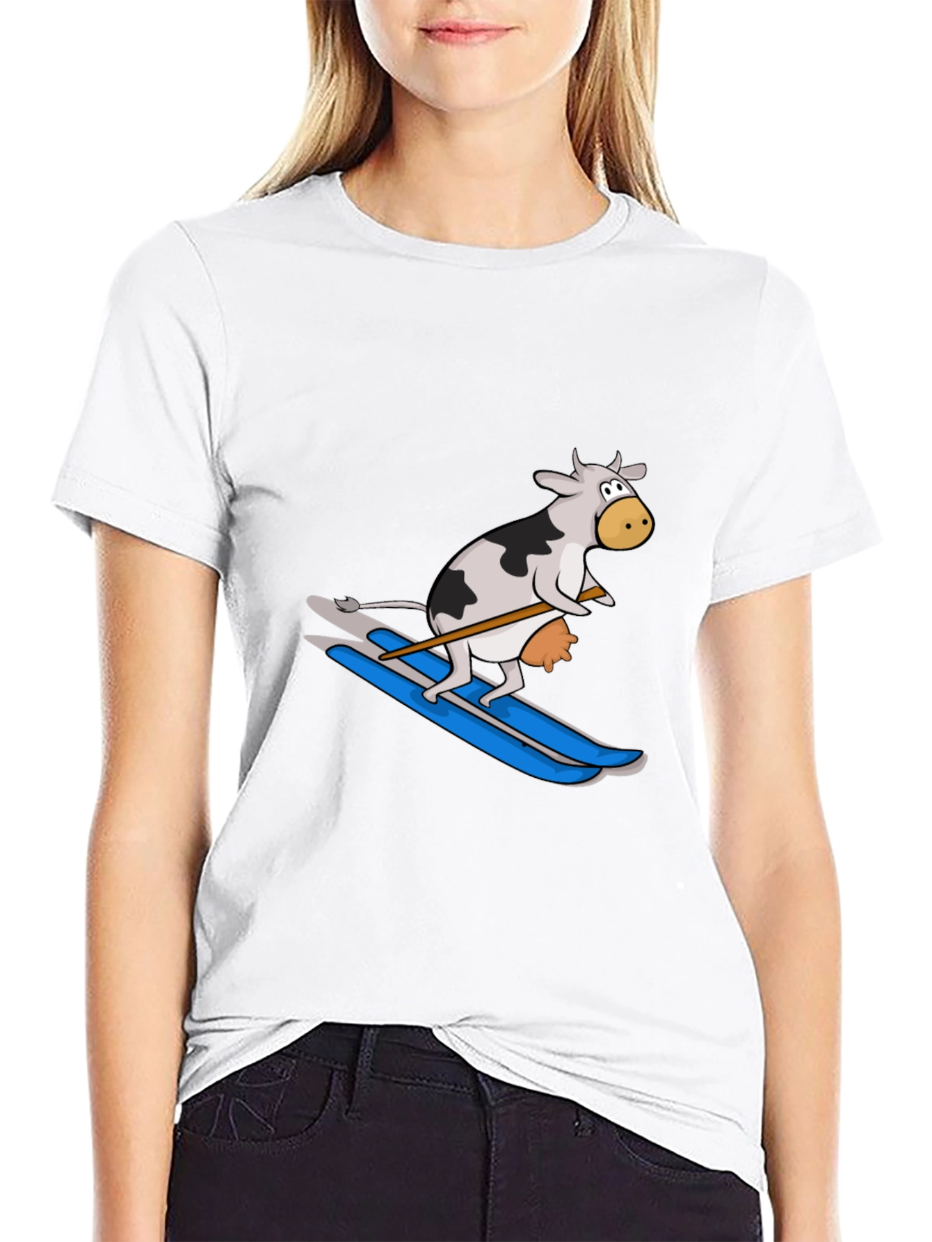Skiing Cow Graphic Tee - Funny Animal T-Shirt