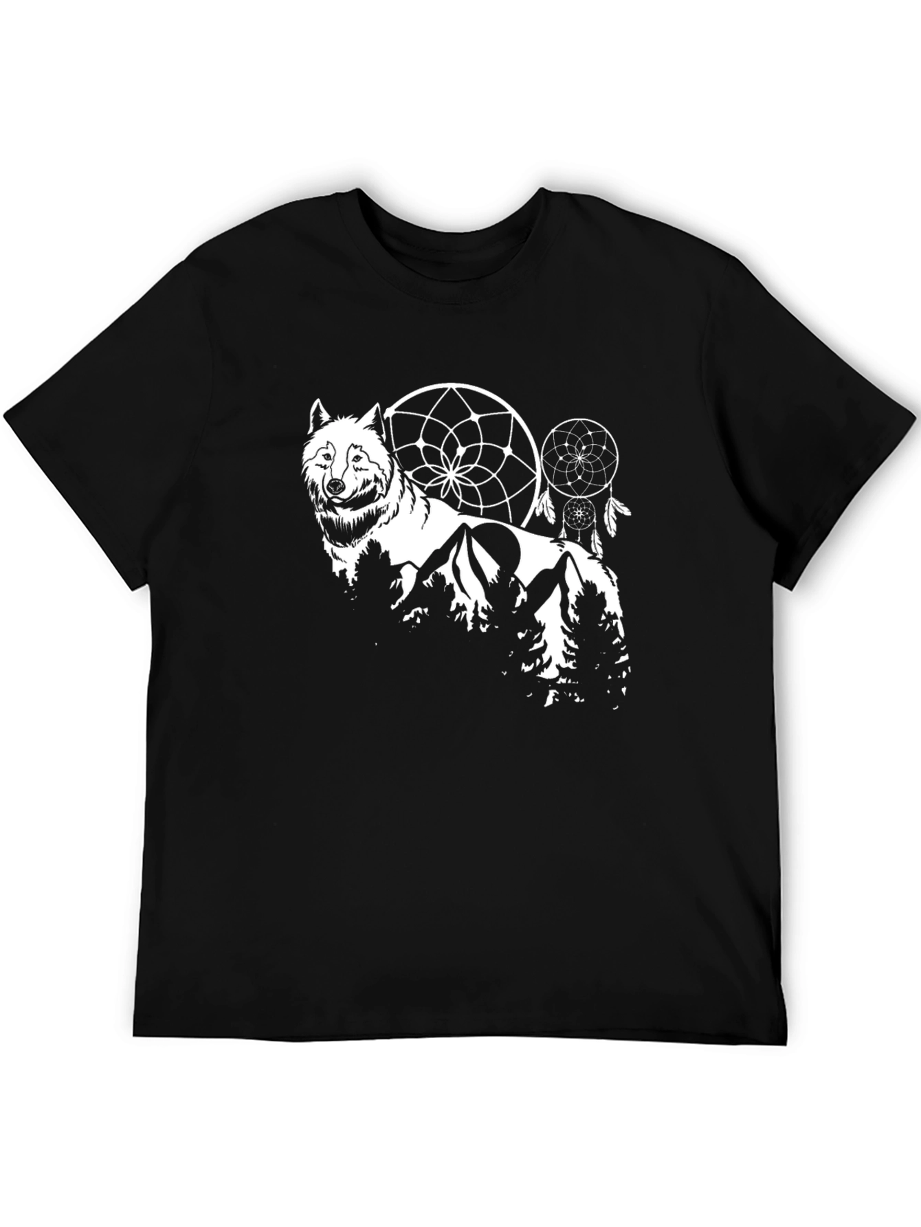 Wolf Dreamcatcher Graphic Tee - Black