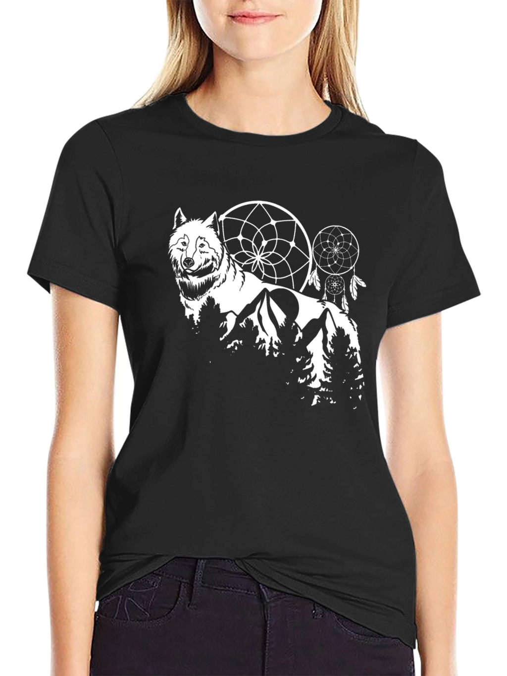 Wolf Dreamcatcher Graphic Tee - Black