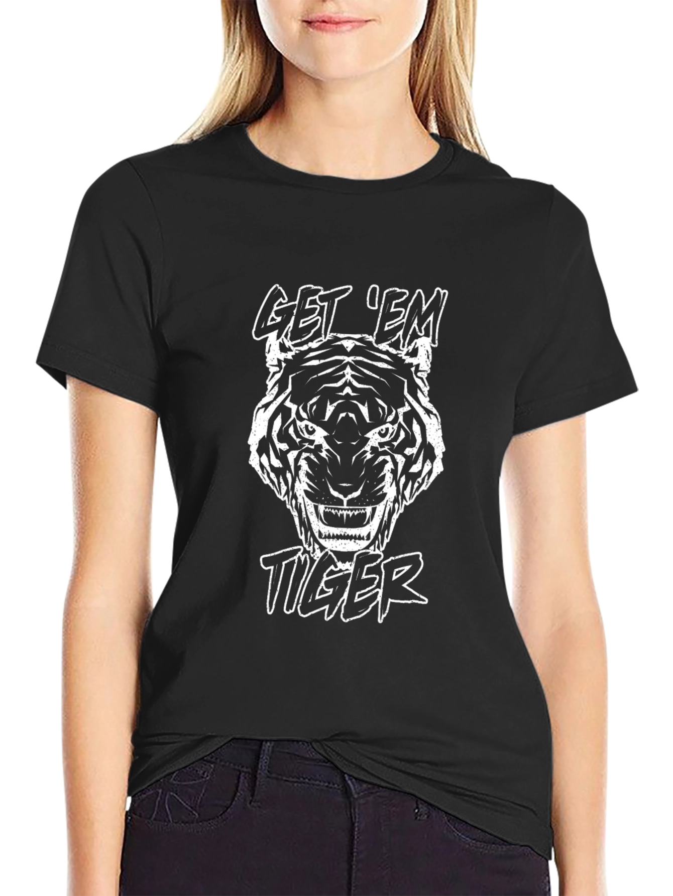 Get Em Tiger Graphic T-Shirt - Classic Black Cotton Tee