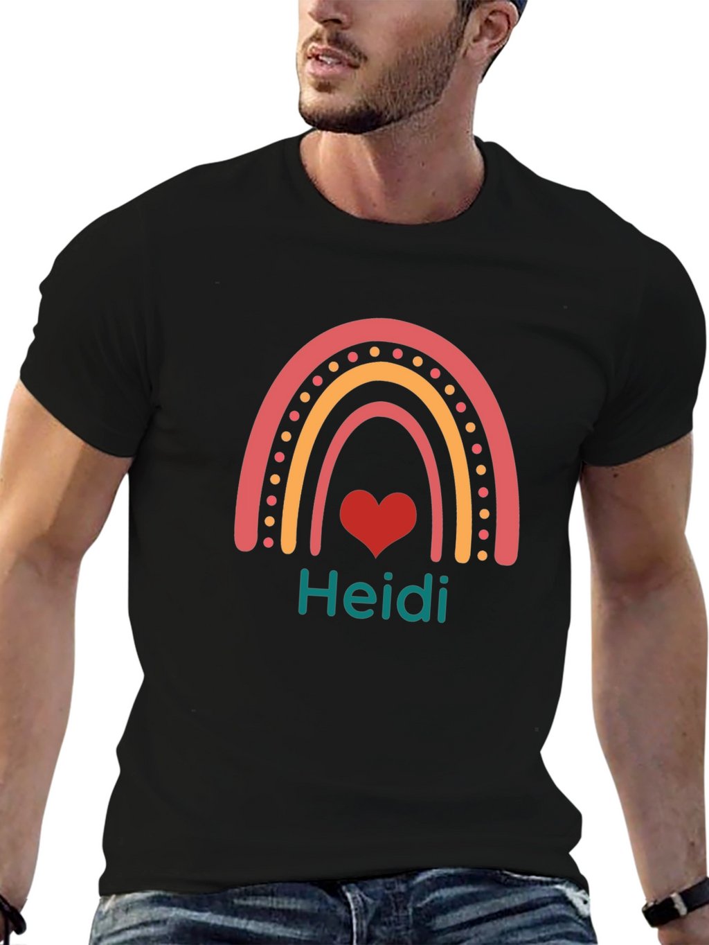 Personalized Heidi Rainbow Heart T-Shirt