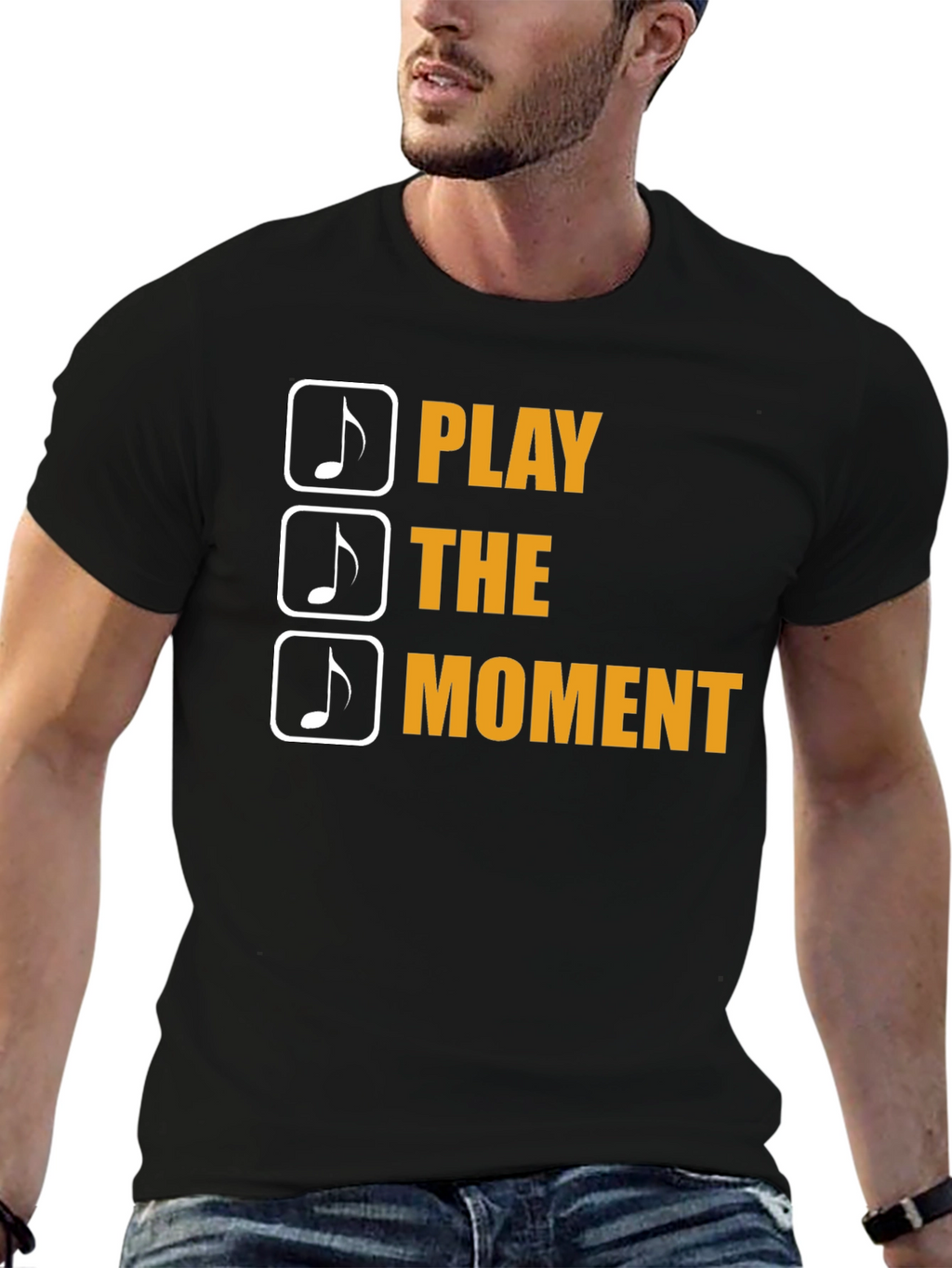 Play the Moment Graphic Tee - Black Cotton T-Shirt
