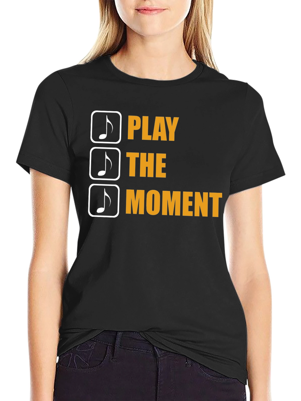 Play the Moment Graphic Tee - Black Cotton T-Shirt