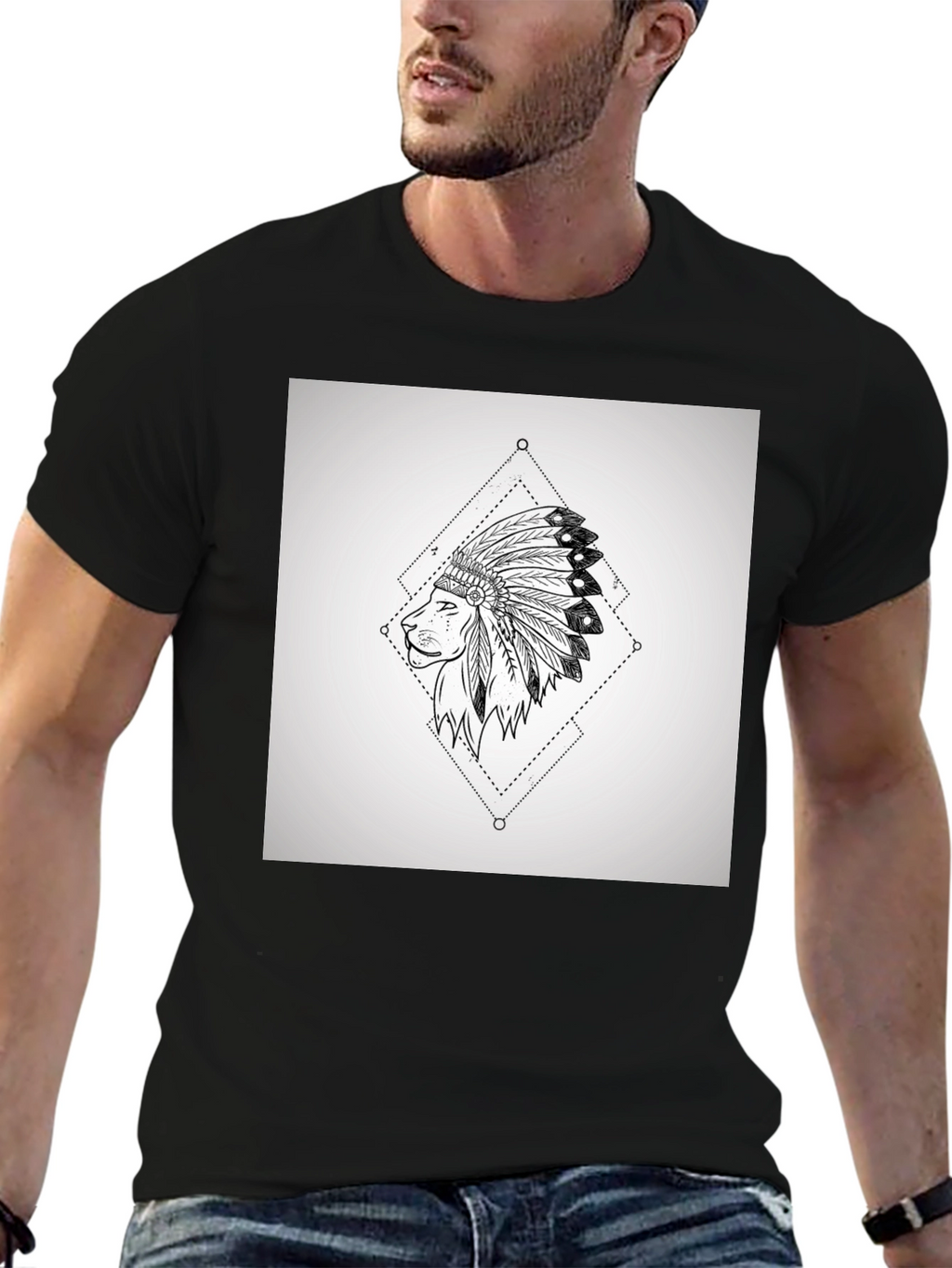 Lion Headdress Graphic Tee - Black Cotton T-Shirt