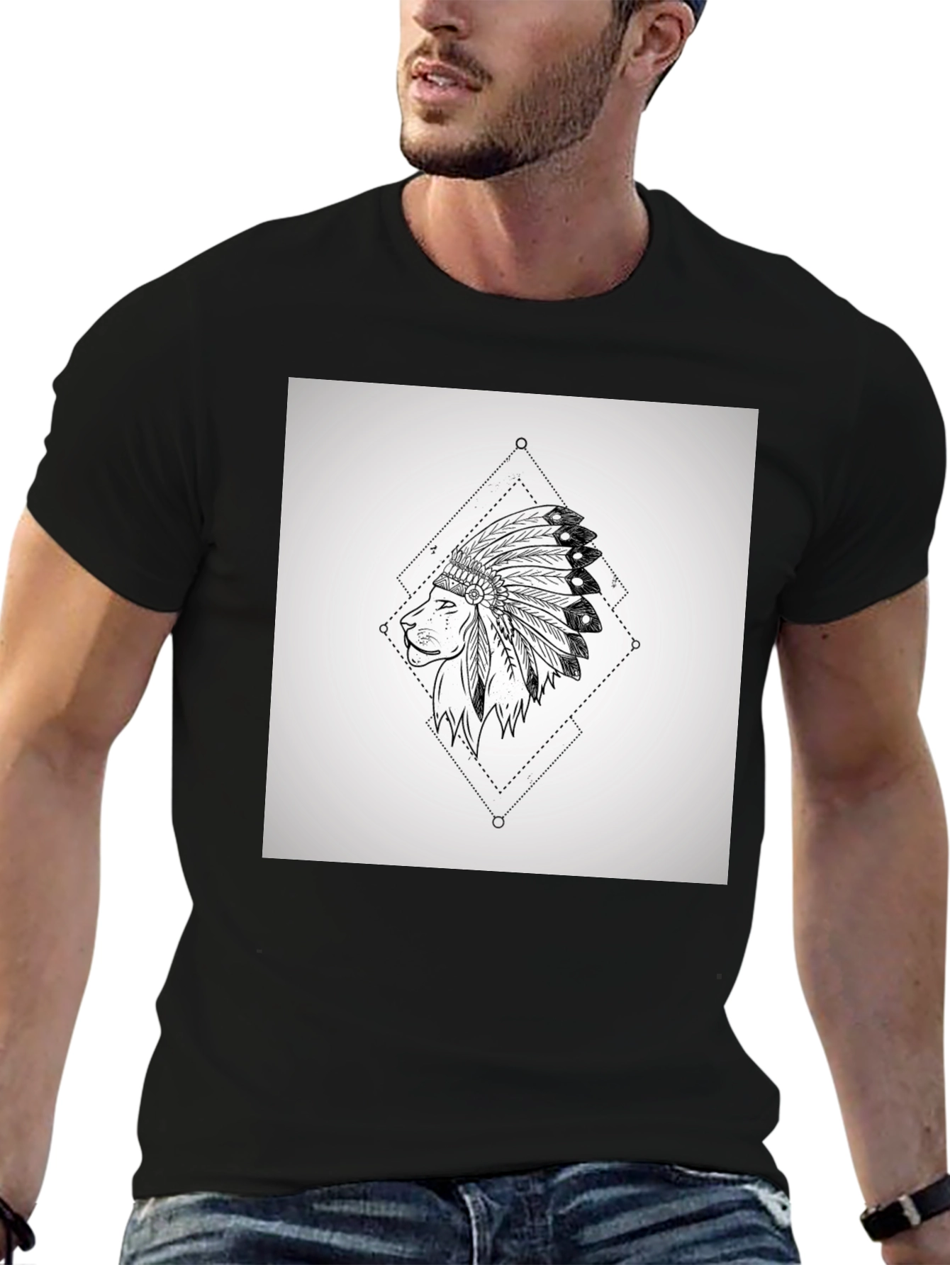 Lion Headdress Graphic Tee - Black Cotton T-Shirt