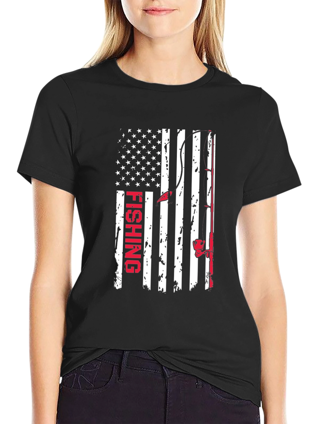 Fishing American Flag Graphic T-Shirt