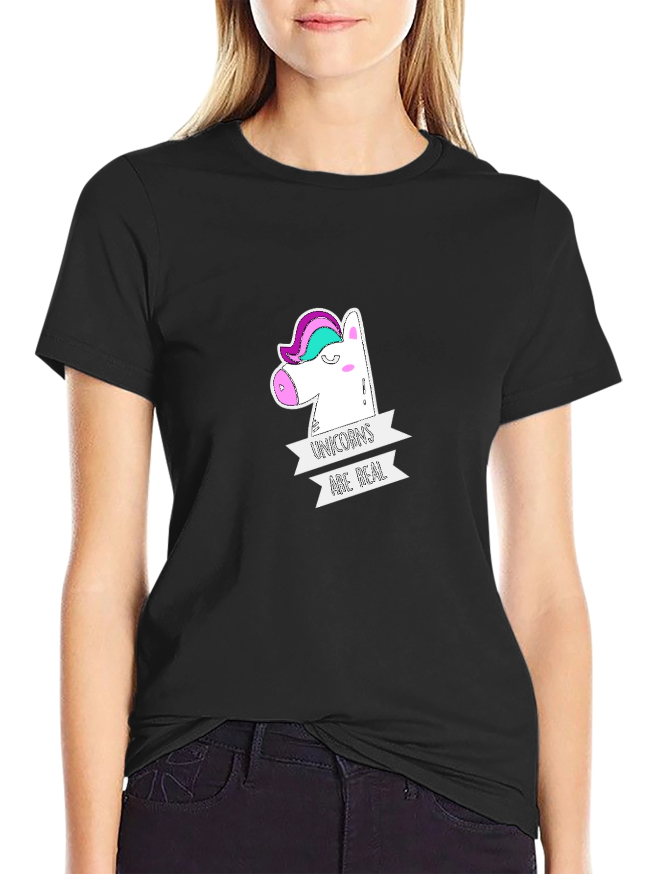 Unicorns Are Real Graphic Tee - Black