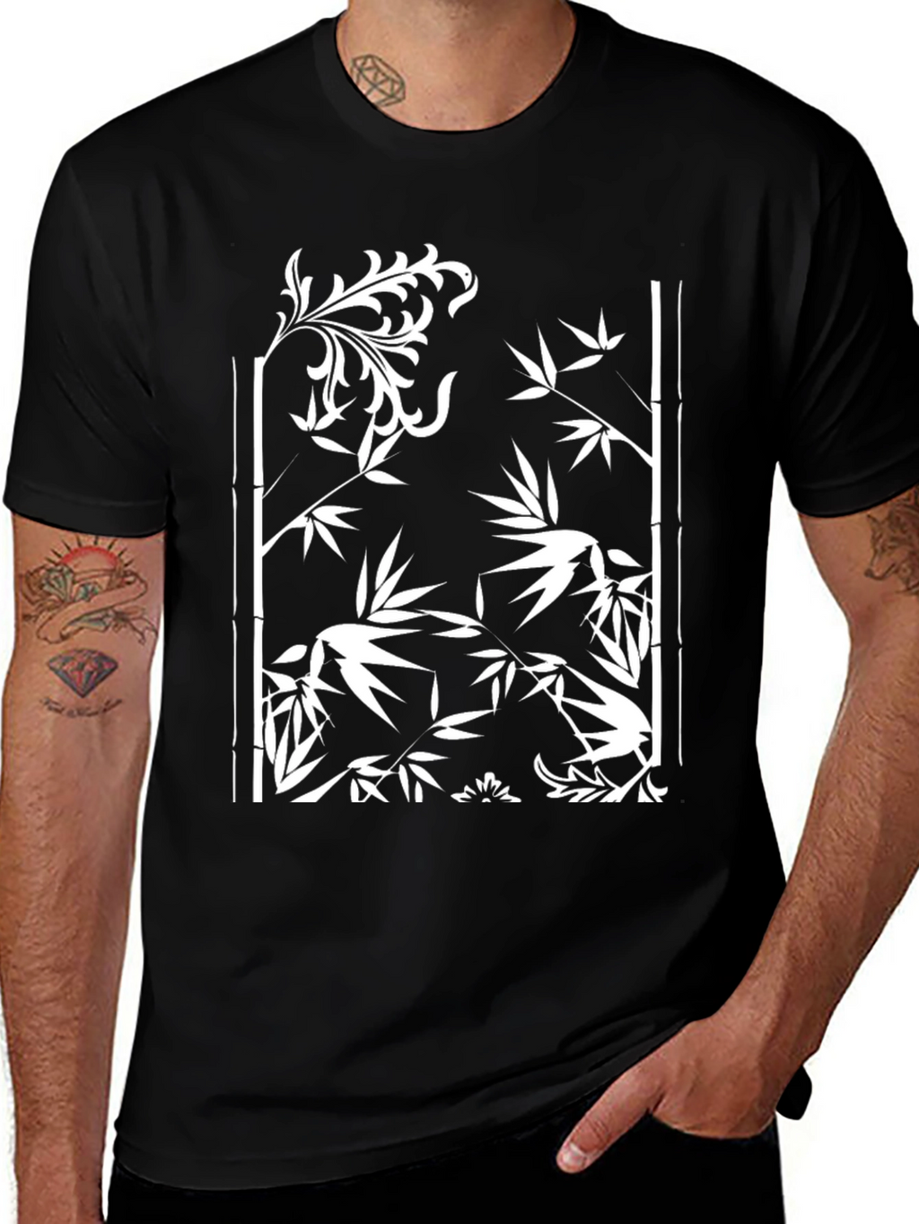 Bamboo Design Black T-Shirt