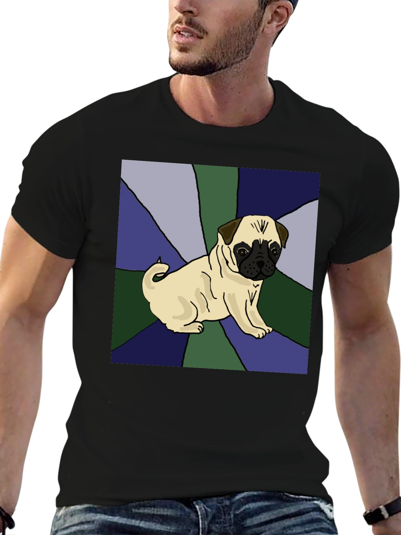 Pug Art Graphic Tee - Black Cotton Blend Shirt
