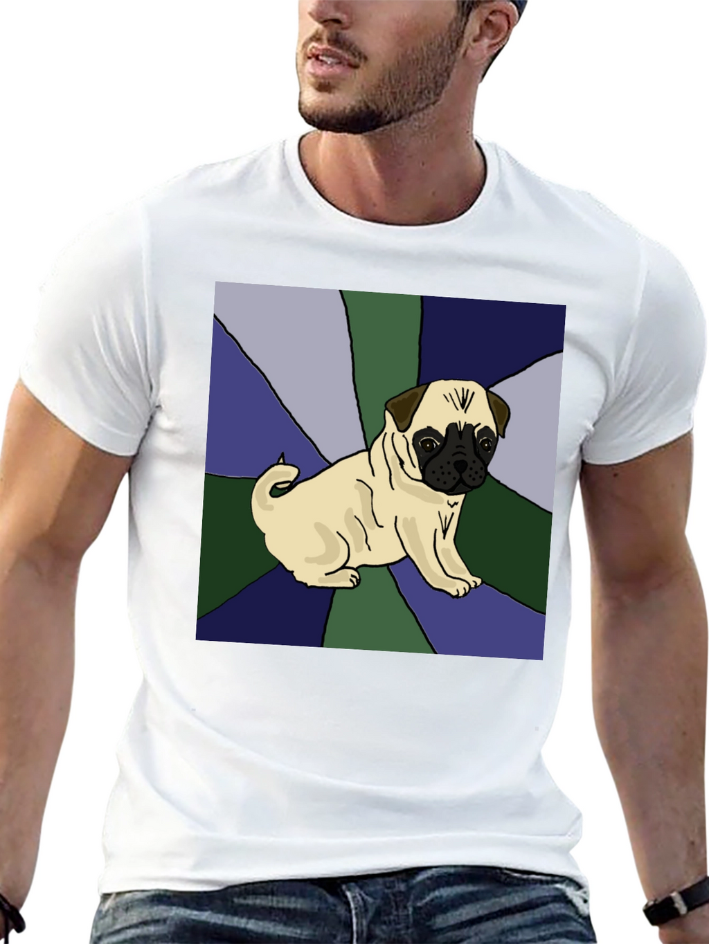 Pug Art Graphic Tee - Black Cotton Blend Shirt