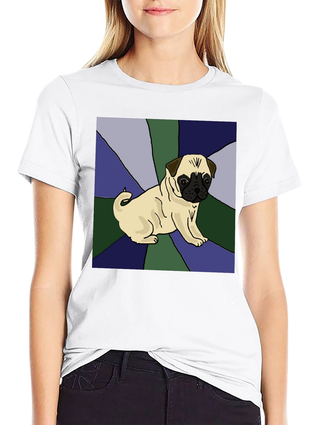 Pug Art Graphic Tee - Black Cotton Blend Shirt