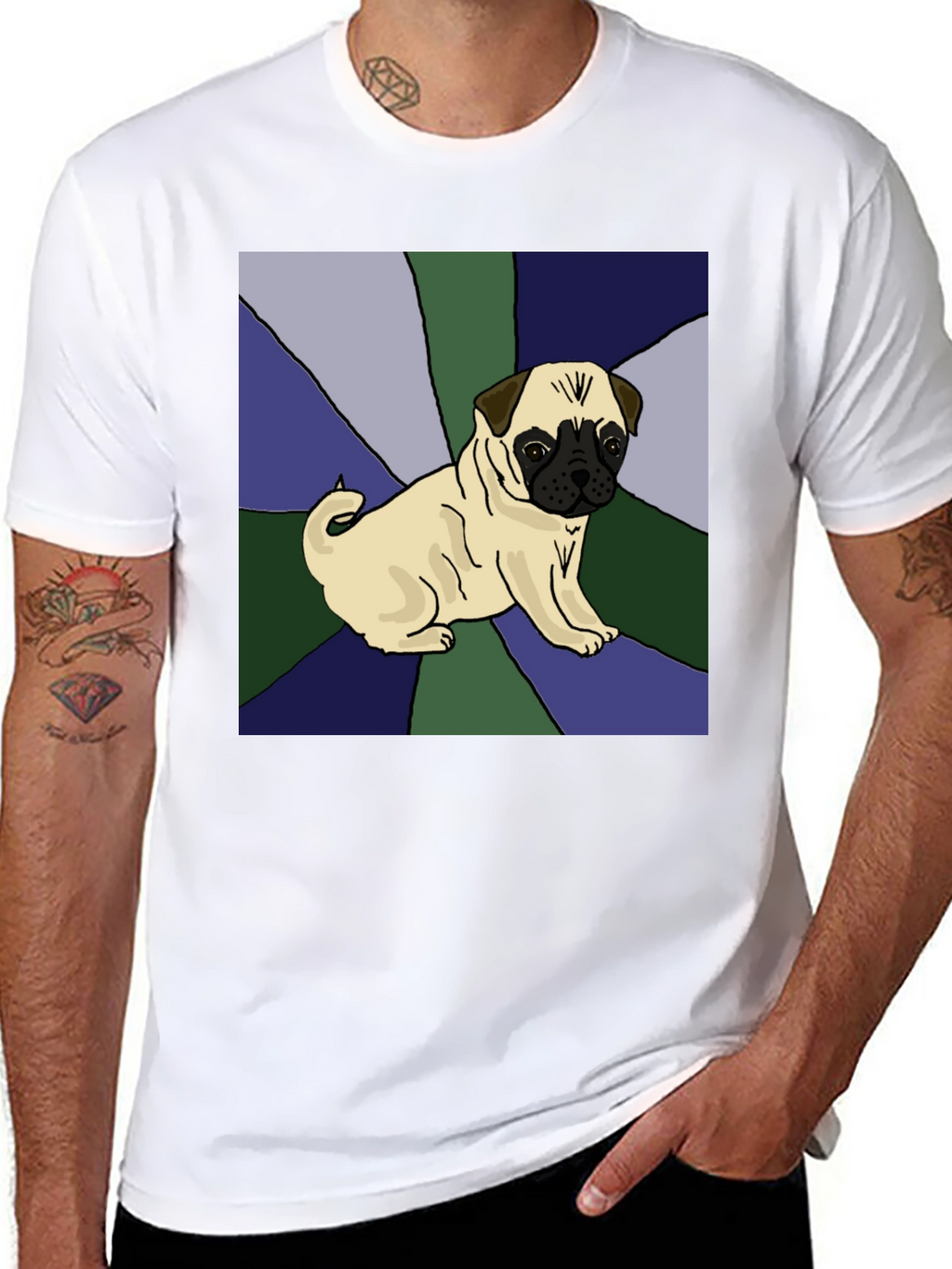 Pug Art Graphic Tee - Black Cotton Blend Shirt