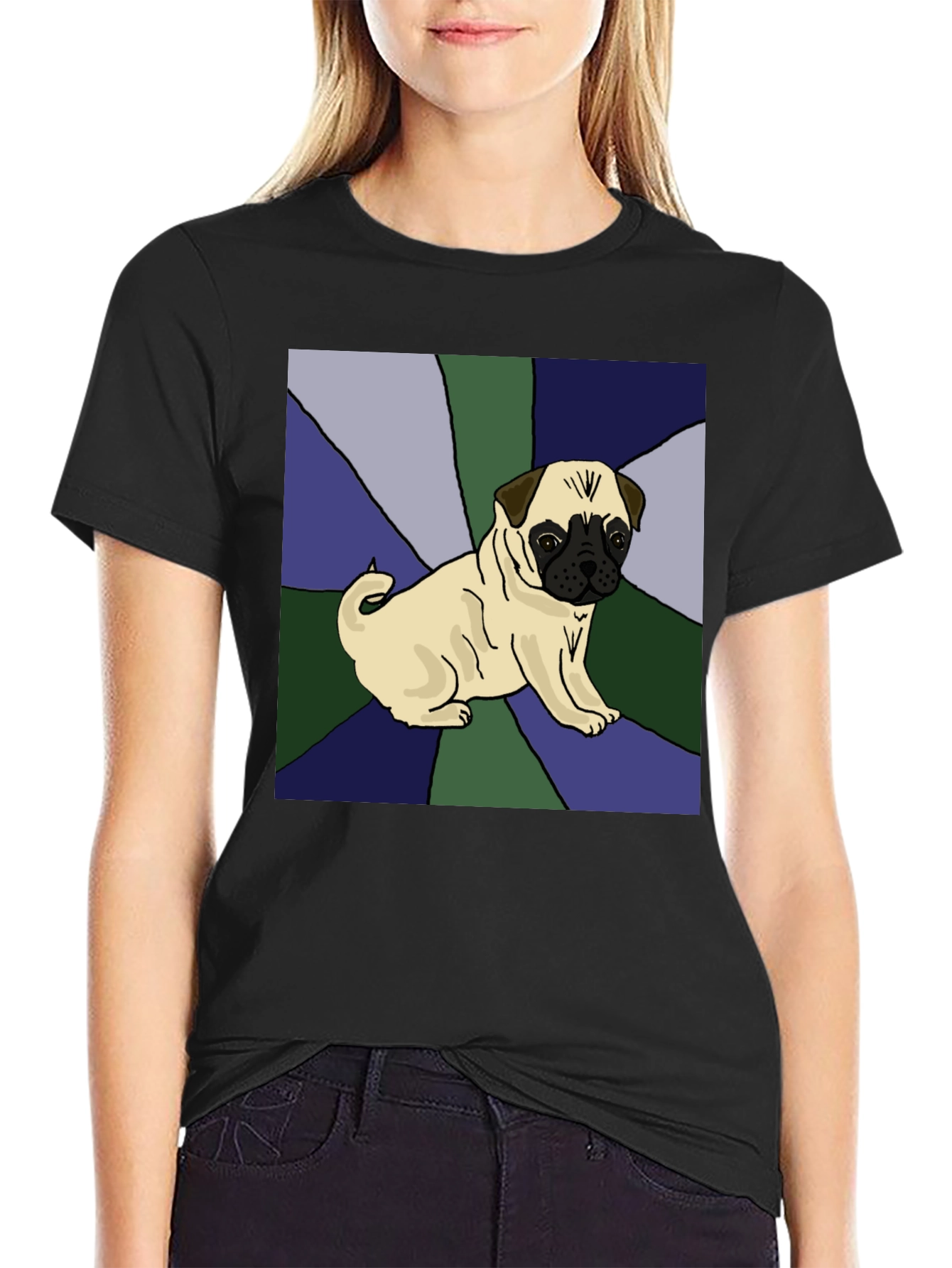 Pug Art Graphic Tee - Black Cotton Blend Shirt