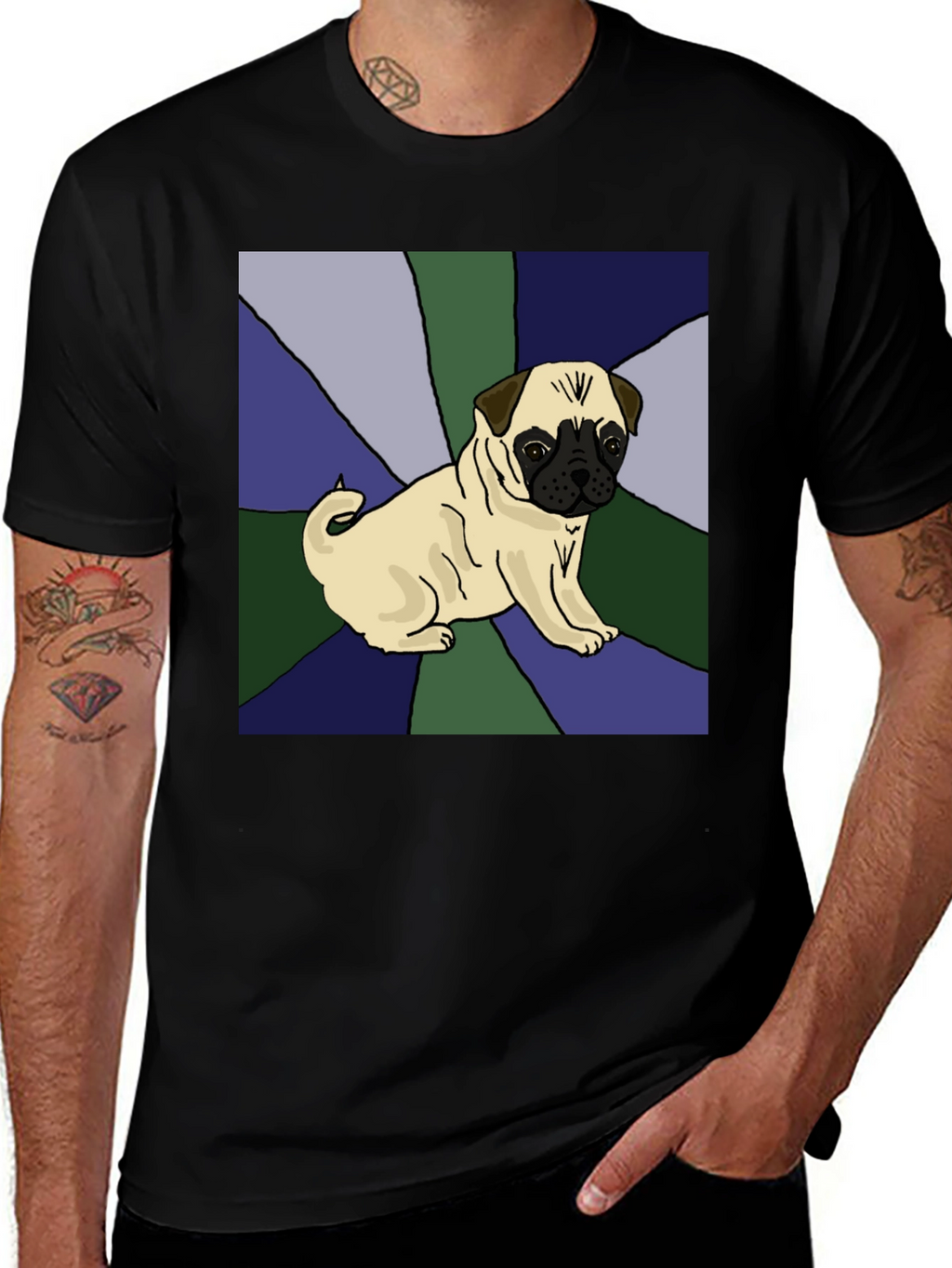 Pug Art Graphic Tee - Black Cotton Blend Shirt