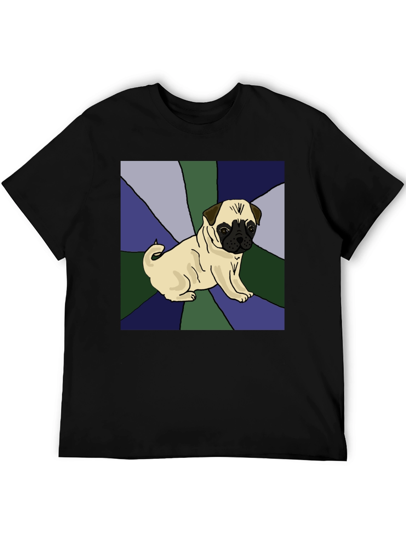 Pug Art Graphic Tee - Black Cotton Blend Shirt