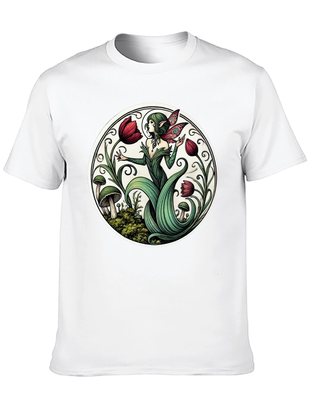 Enchanting Fairy Tulip Garden Black T-Shirt